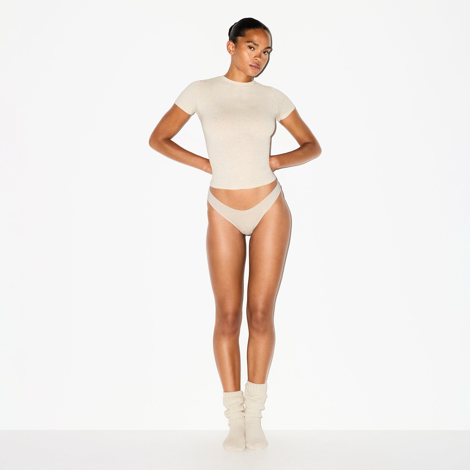 SKIMS LIGHTWEIGHT COTTON THONG | OATMEAL HEATHER - Sneaker Türkiye