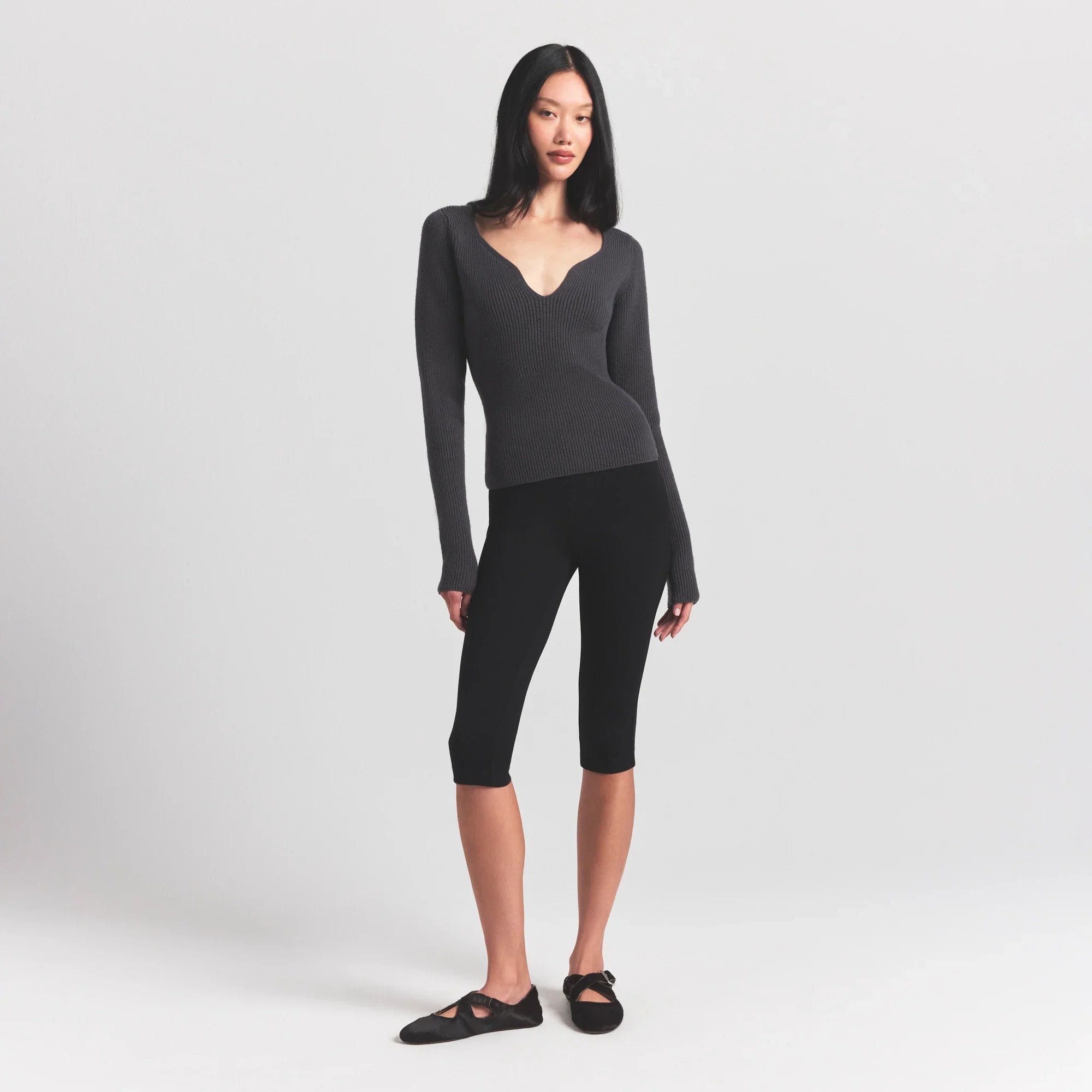 SKIMS SWEATER KNITS RIBBED LONG SLEEVE TOP | ASH - Sneaker Türkiye