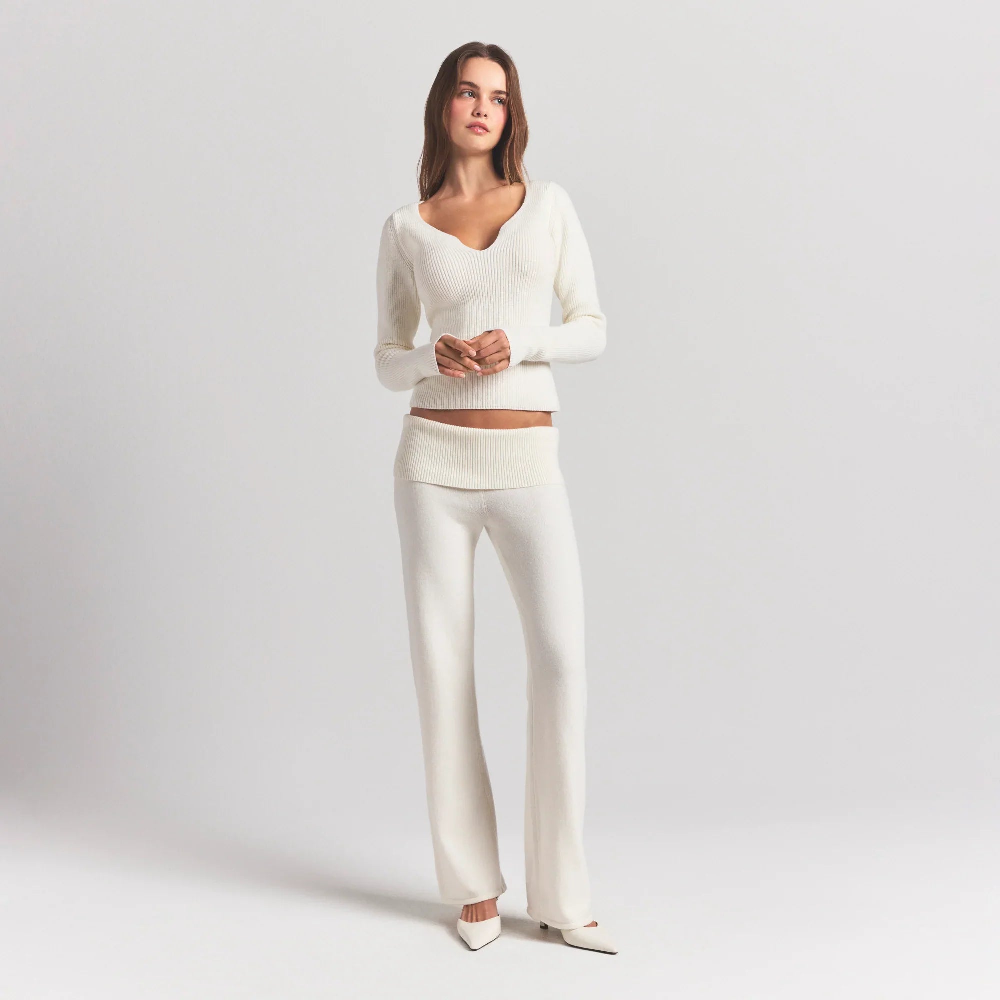 SKIMS SWEATER KNITS RIBBED LONG SLEEVE TOP | IVORY - Sneaker Türkiye