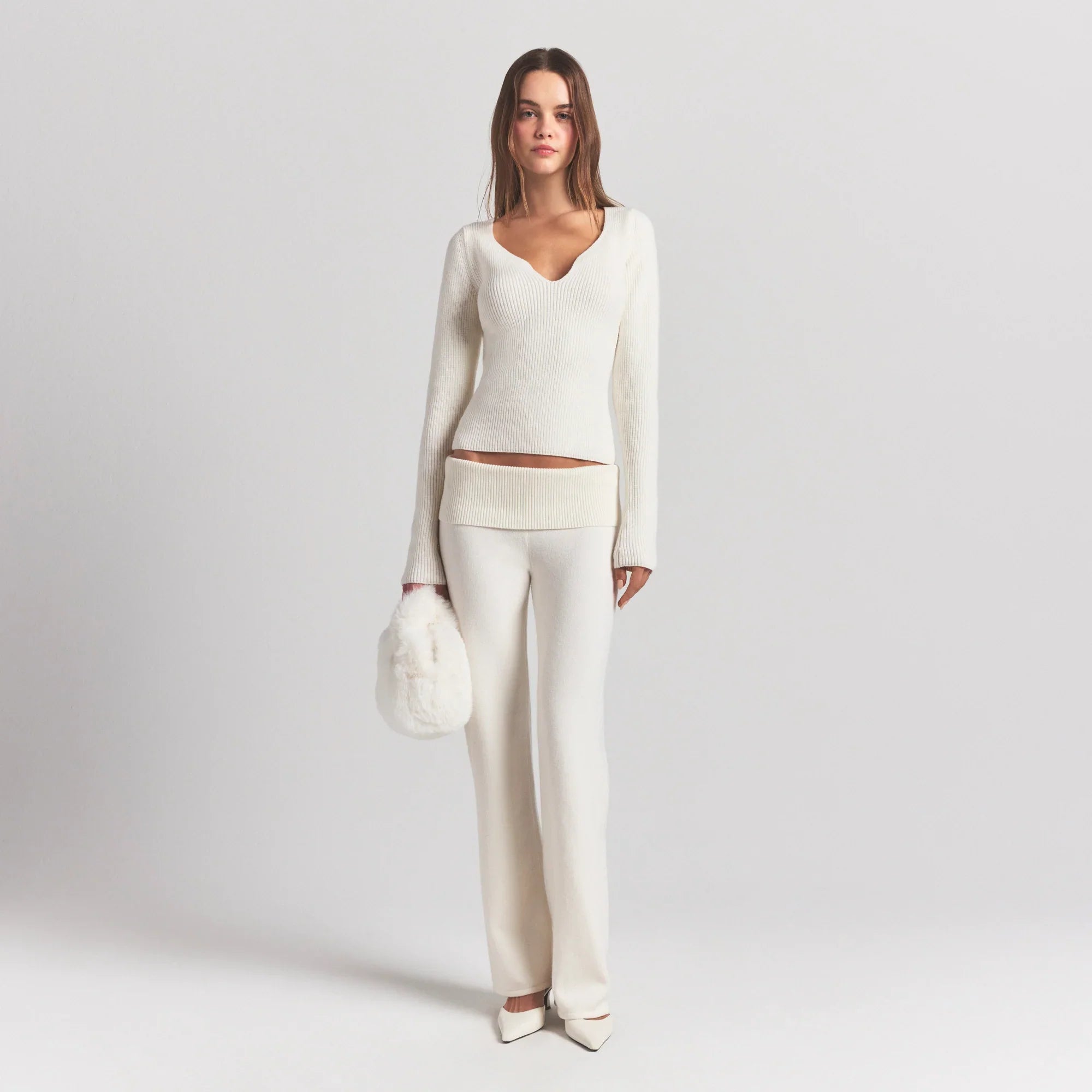 SKIMS SWEATER KNITS RIBBED LONG SLEEVE TOP | IVORY - Sneaker Türkiye
