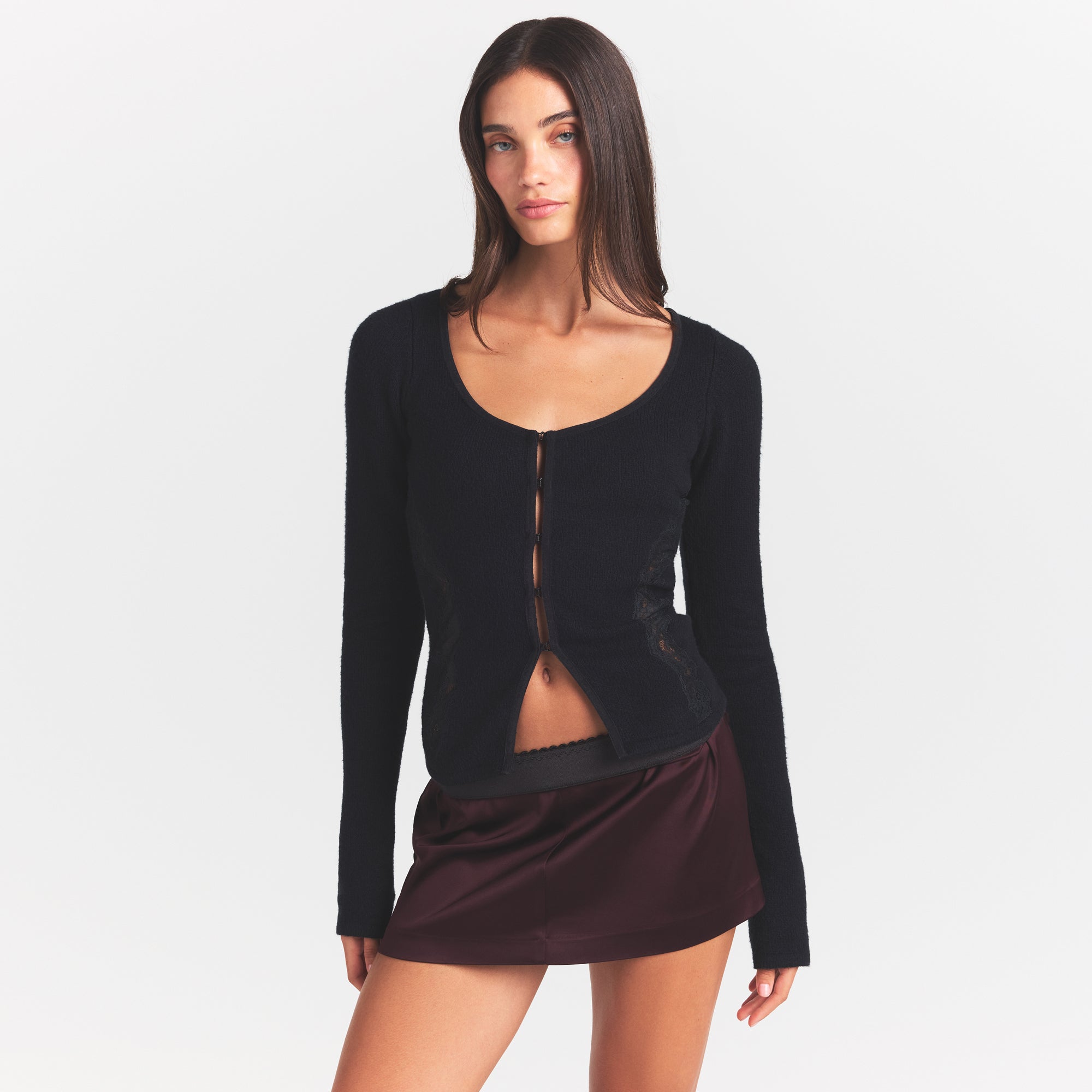 SKIMS LACE KNIT LONG SLEEVE CARDIGAN | OBSIDIAN - Sneaker Türkiye