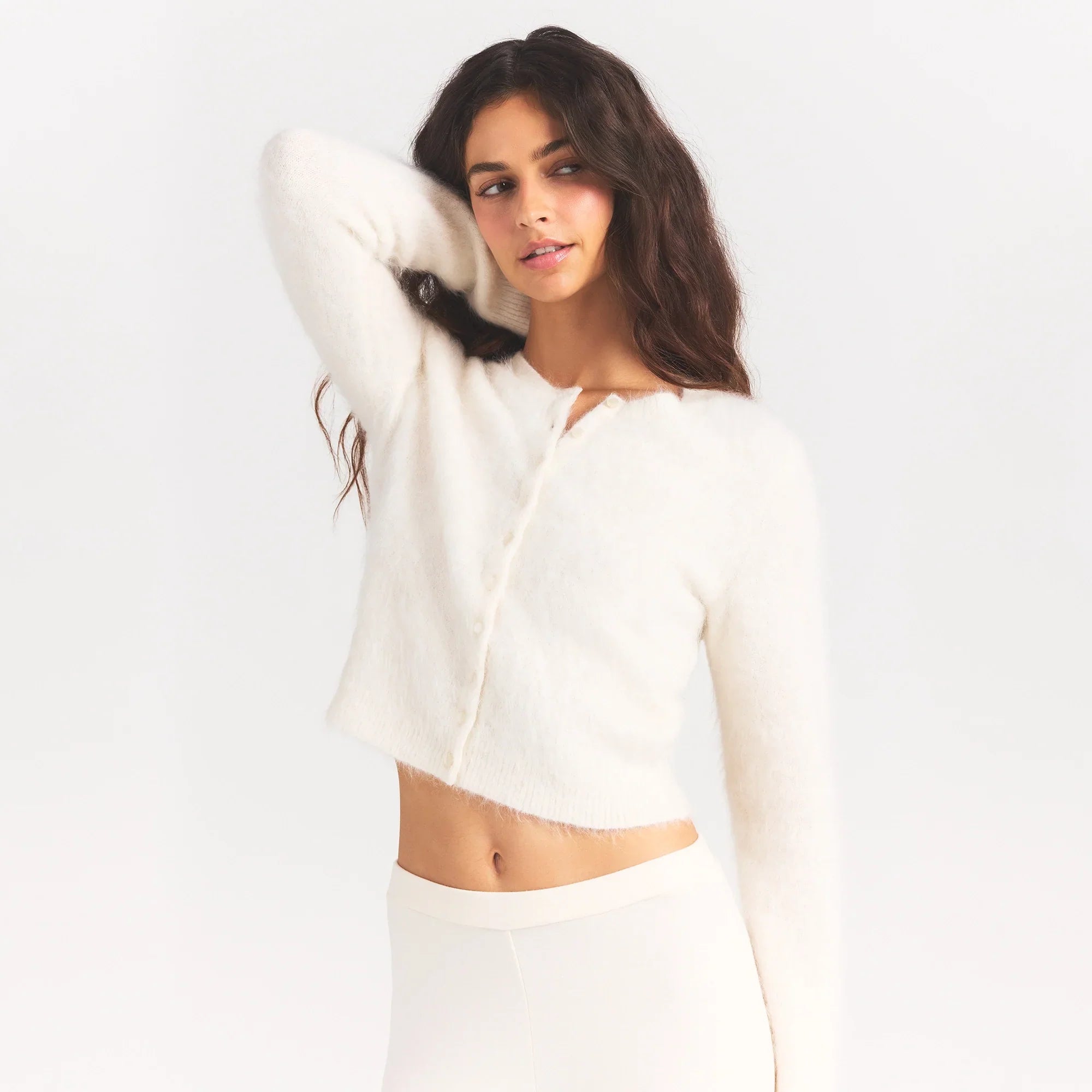 SKIMS BRUSHED ALPACA LONG SLEEVE CARDIGAN | EGRET - Sneaker Türkiye