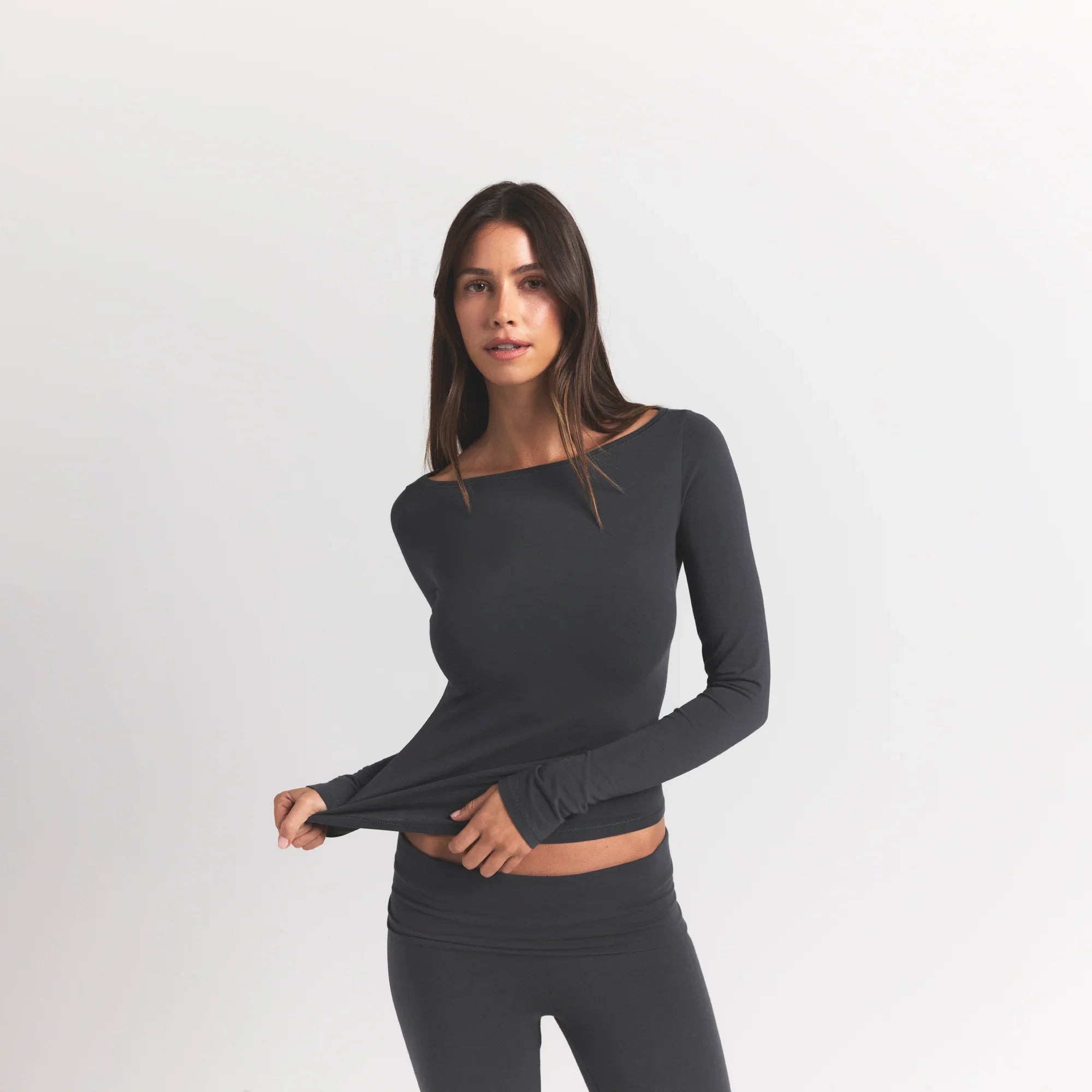 SKIMS COTTON JERSEY LONG SLEEVE BOATNECK TOP | ASH - Sneaker Türkiye
