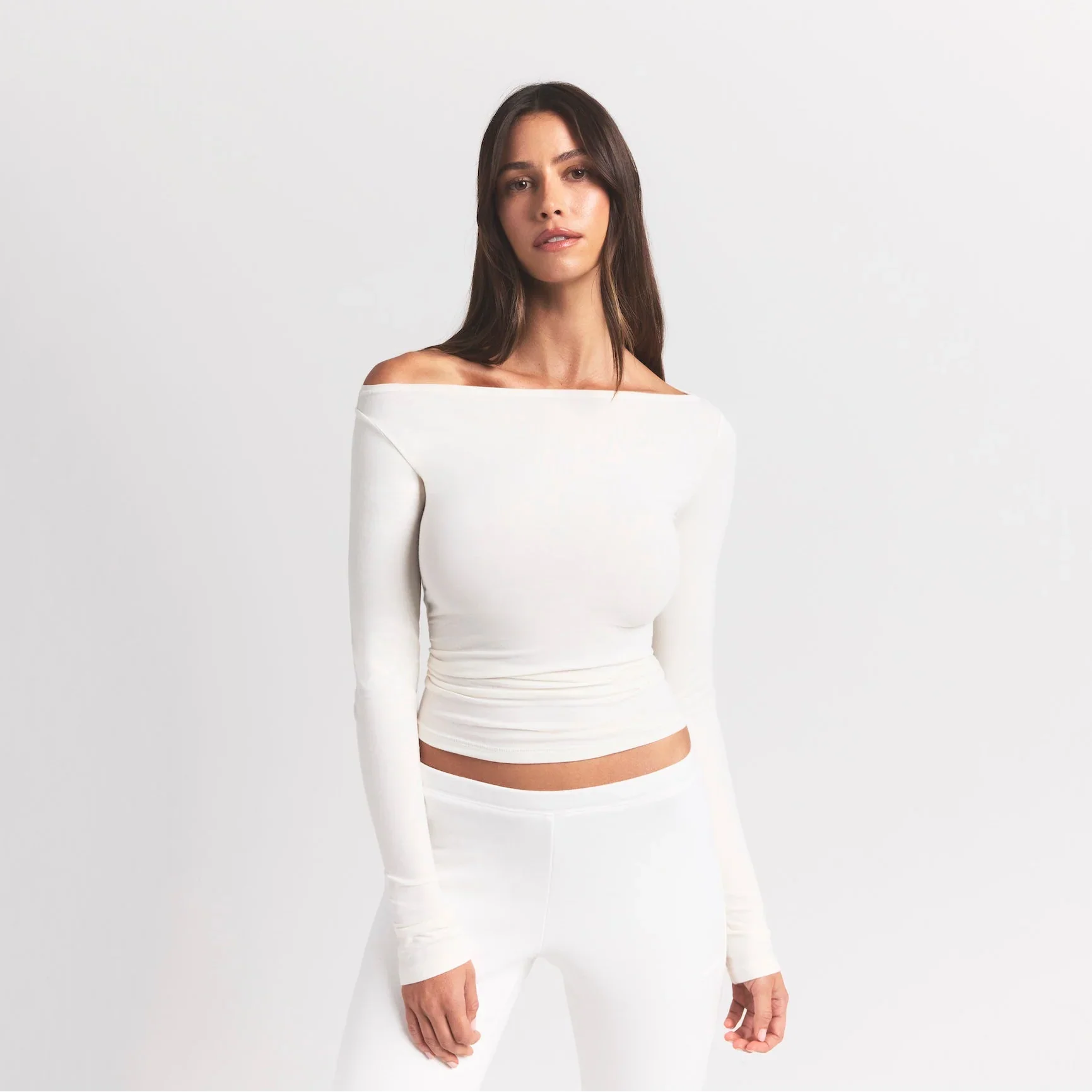 SKIMS COTTON JERSEY LONG SLEEVE BOATNECK TOP | MARBLE - Sneaker Türkiye