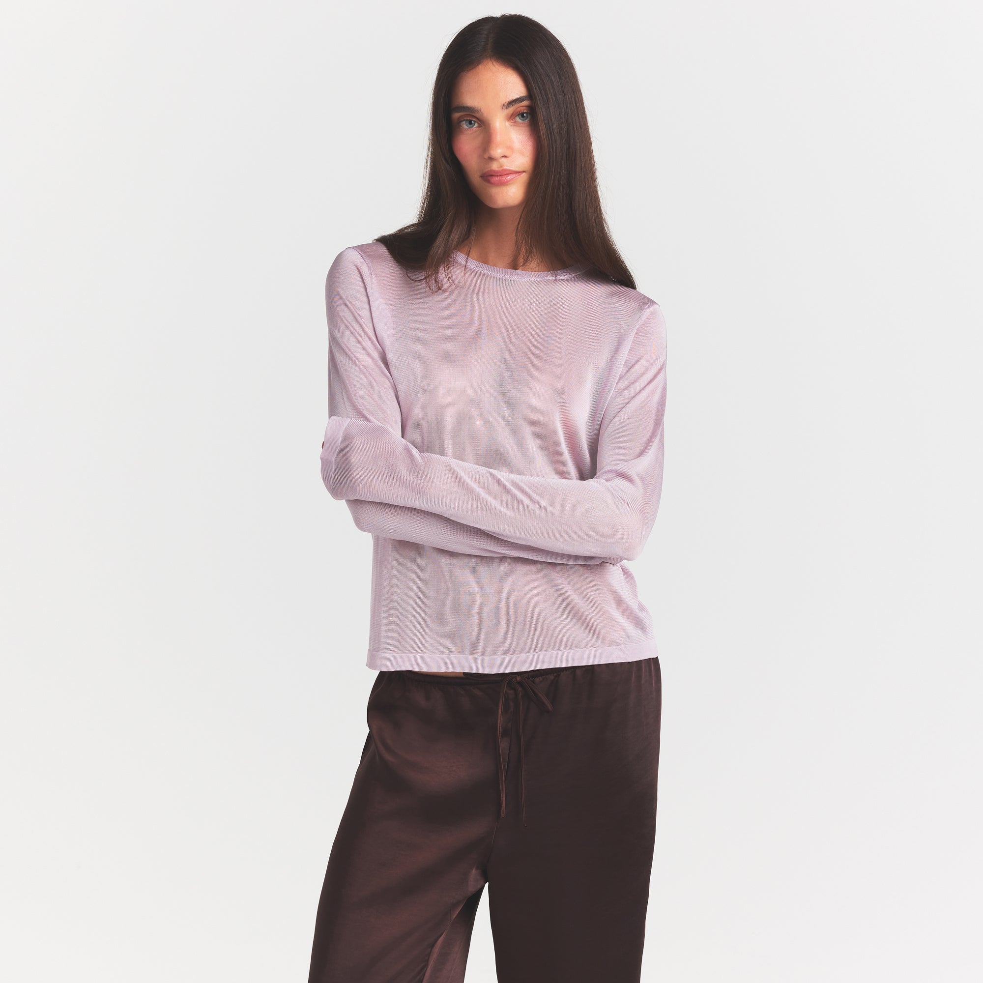SKIMS SLINKY KNIT CREW NECK LONG SLEEVE TOP | IRIS MICA - Sneaker Türkiye