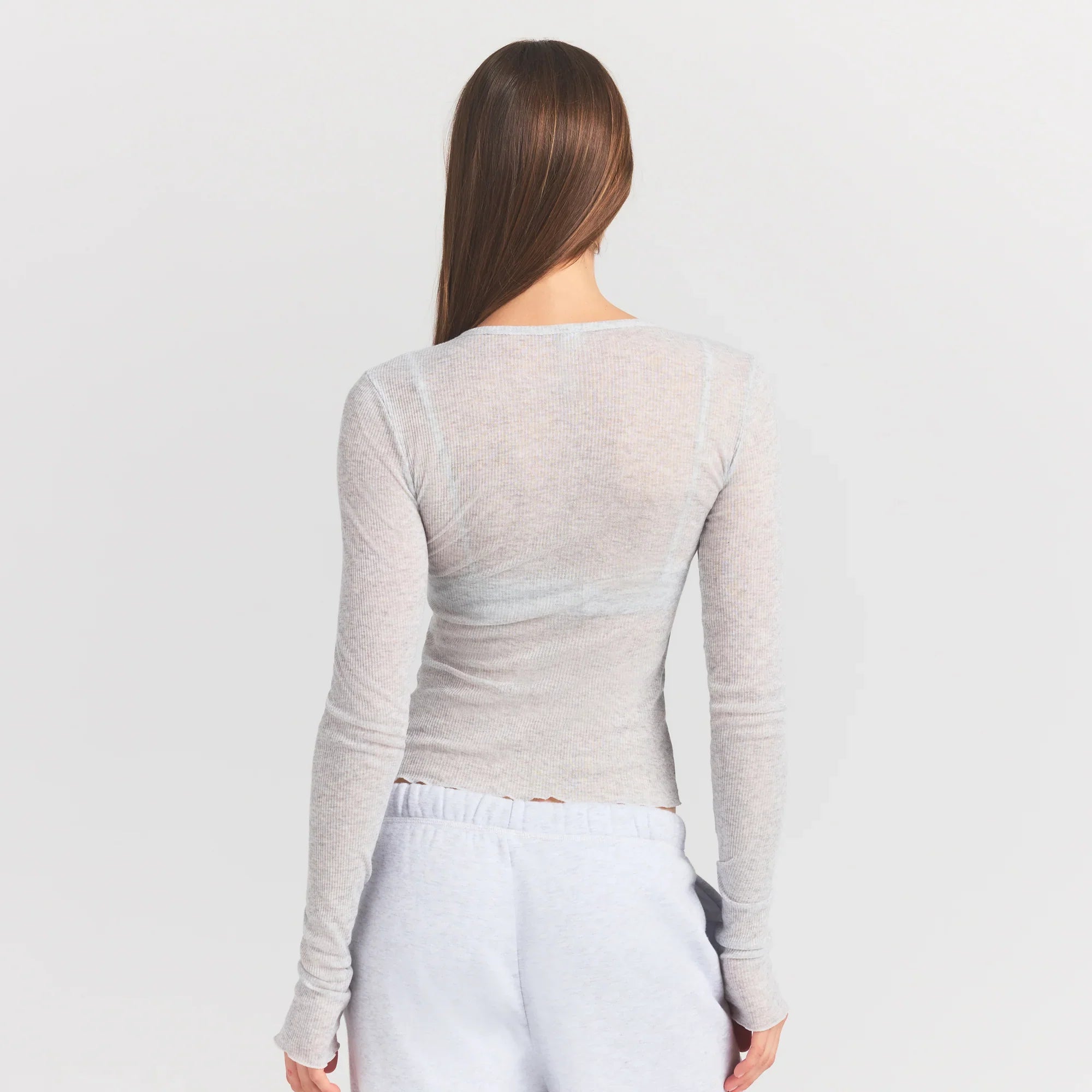SKIMS SHEER RIB LONG SLEEVE TOP | LIGHT HEATHER GREY - Sneaker Türkiye