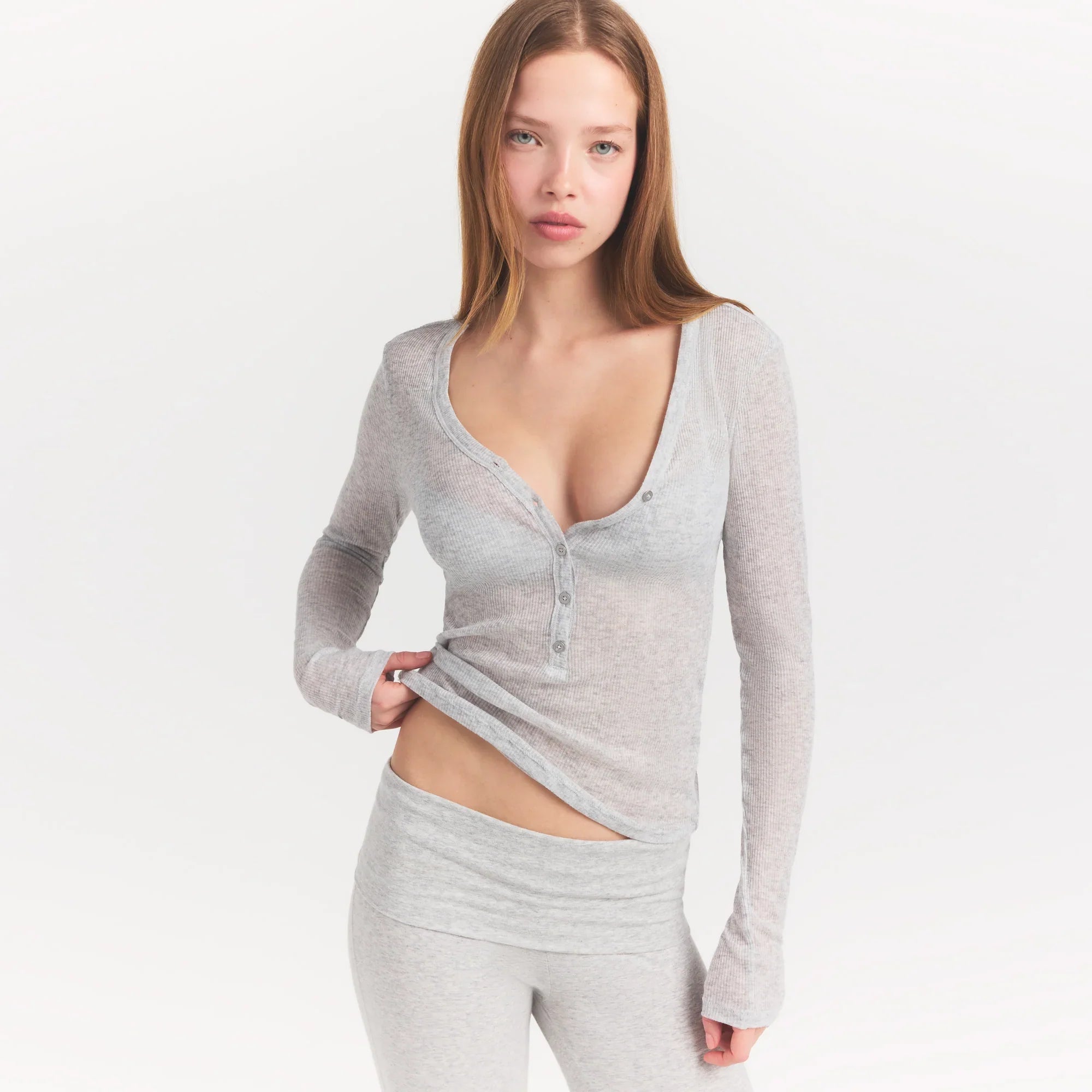 SKIMS SHEER RIB HENLEY | LIGHT HEATHER GREY - Sneaker Türkiye