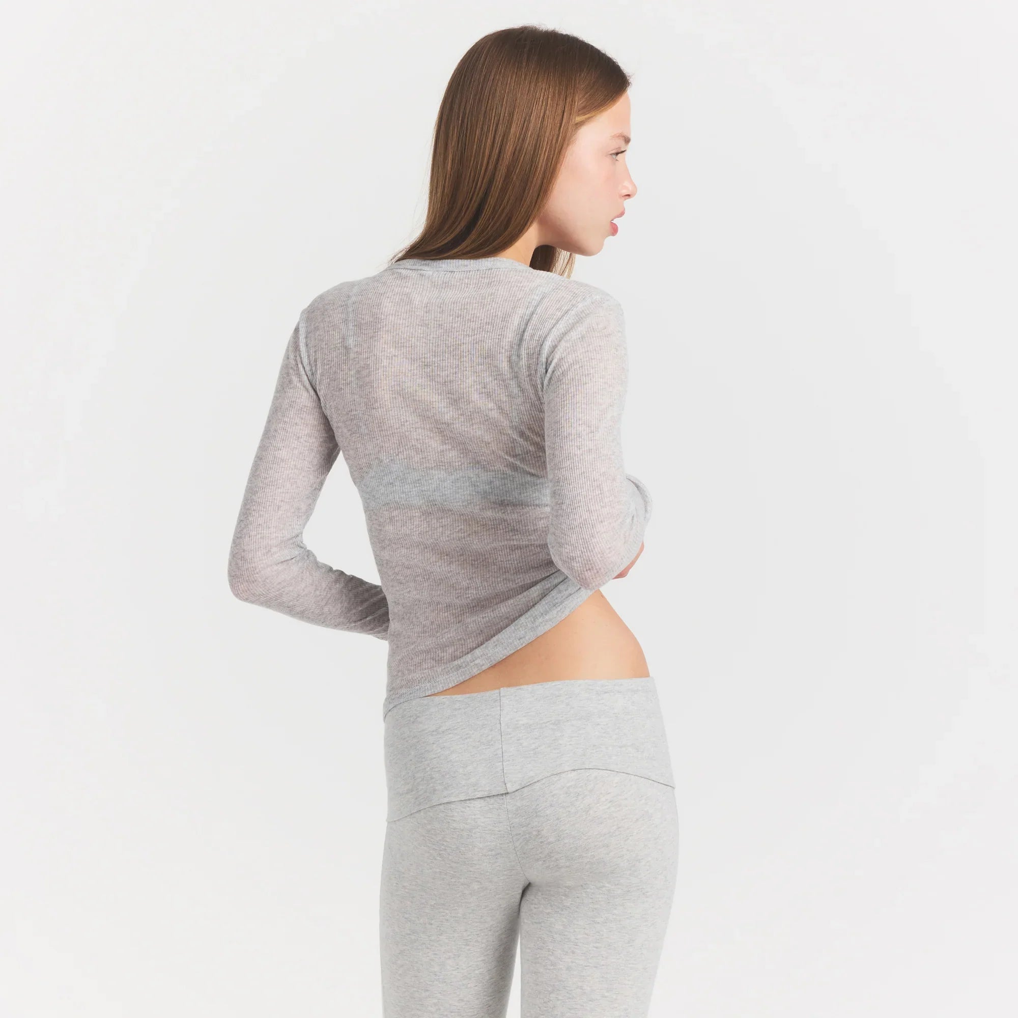 SKIMS SHEER RIB HENLEY | LIGHT HEATHER GREY - Sneaker Türkiye