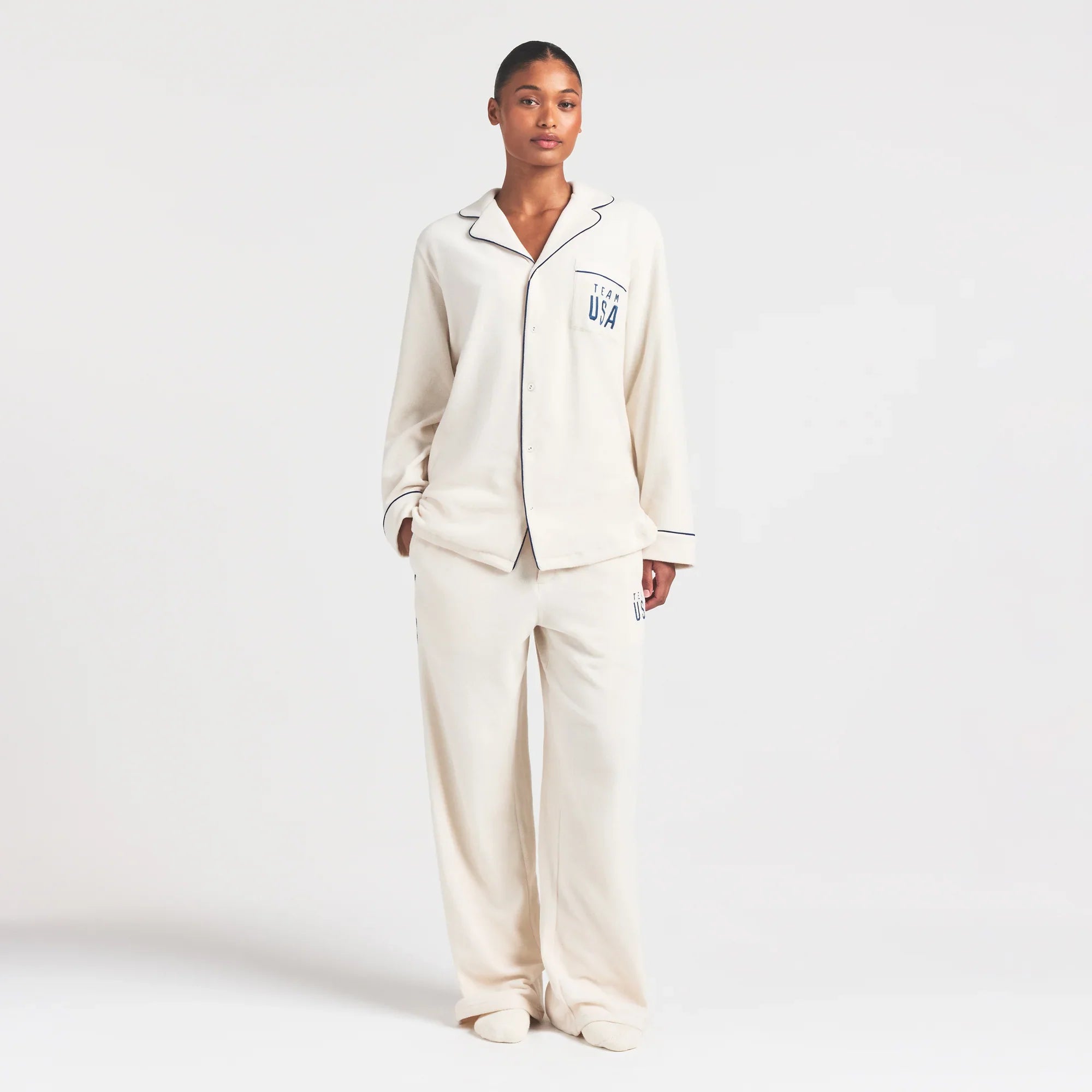 SKIMS FOR TEAM USA FLEECE UNISEX OLYMPIC OVERBedenD SLEEP TOP | ECRU - Sneaker Türkiye