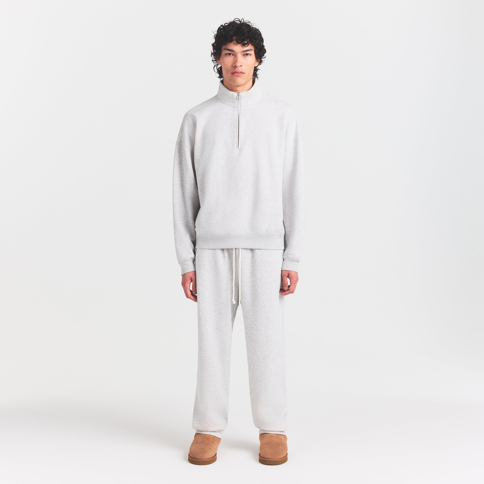 SKIMS FLEECE LOUNGE MENS RELAXED QUARTER ZIP | LIGHT HEATHER GREY - Sneaker Türkiye
