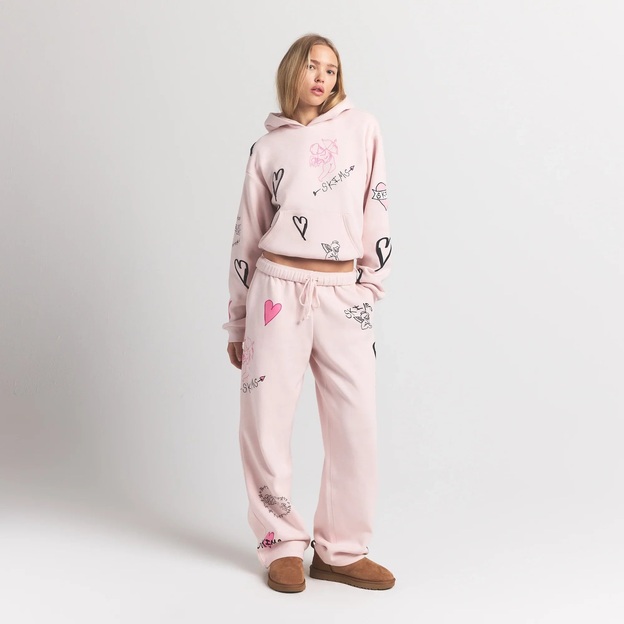SKIMS COTTON FLEECE CLASSIC HOODIE | BARELY PINK ANGEL SKETCH - Sneaker Türkiye