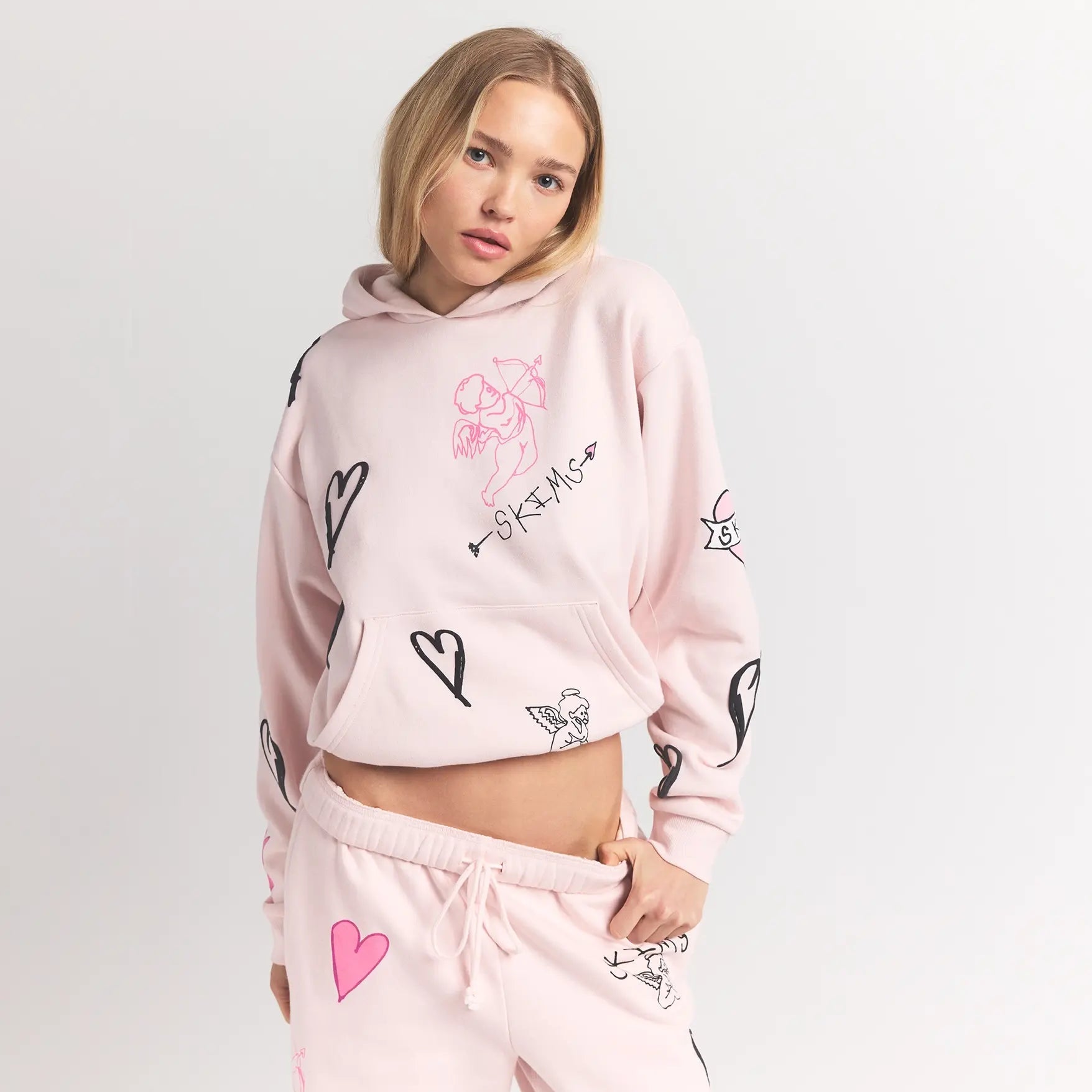 SKIMS COTTON FLEECE CLASSIC HOODIE | BARELY PINK ANGEL SKETCH - Sneaker Türkiye