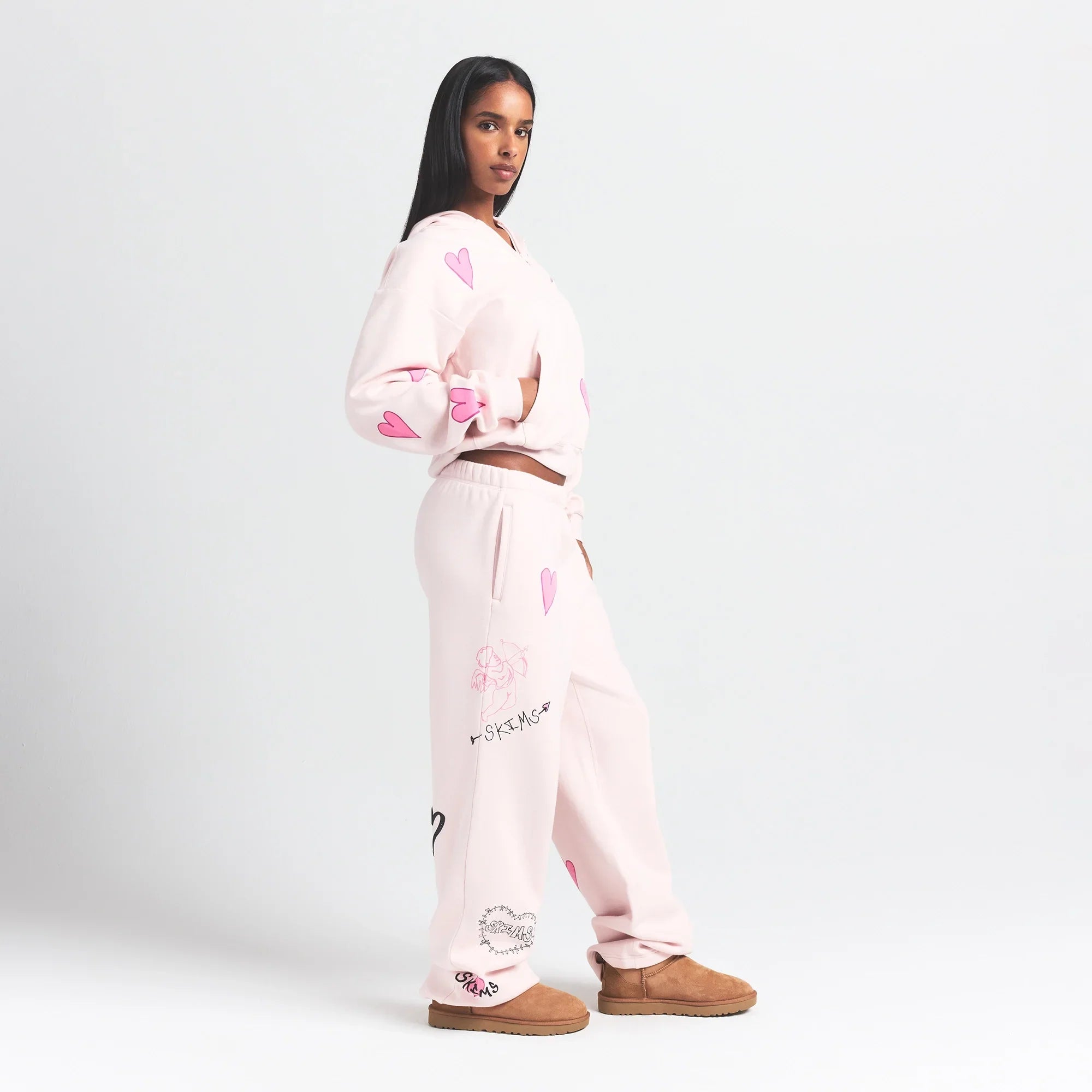 SKIMS COTTON FLEECE CLASSIC ZIP UP HOODIE | BARELY PINK HEART - Sneaker Türkiye