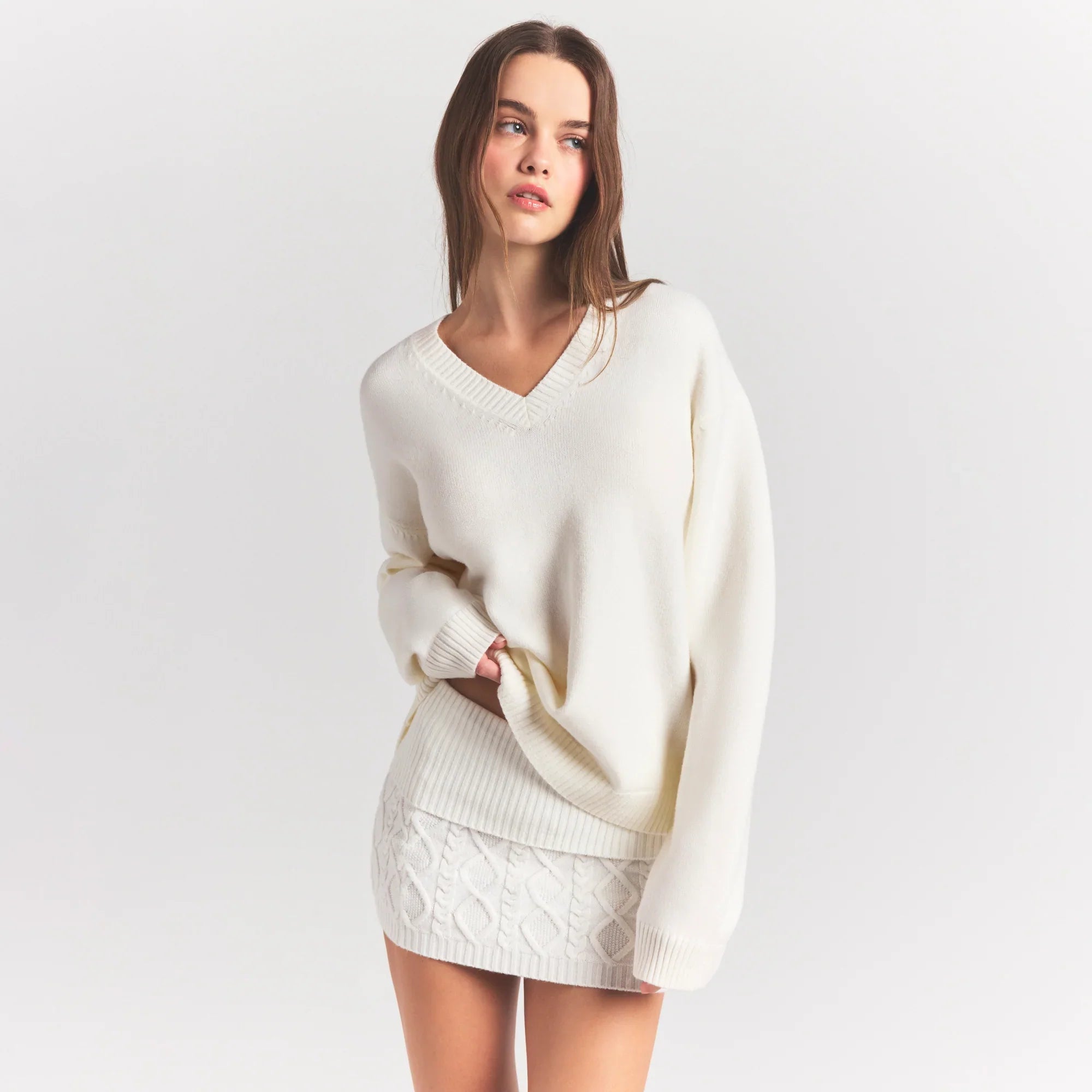 SKIMS SWEATER KNITS PULLOVER V NECK | IVORY - Sneaker Türkiye