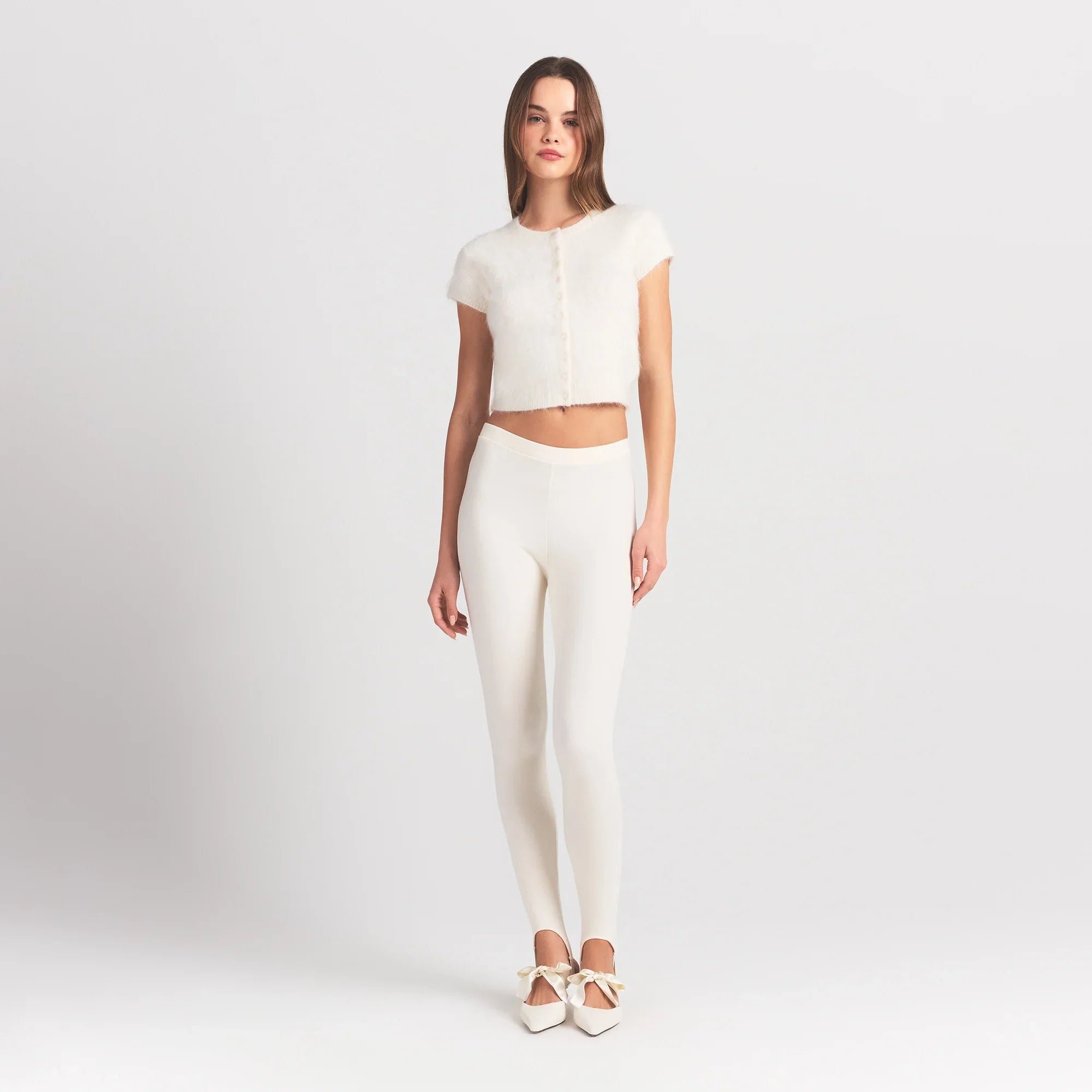 SKIMS BRUSHED ALPACA SHORT SLEEVE CARDIGAN | EGRET - Sneaker Türkiye