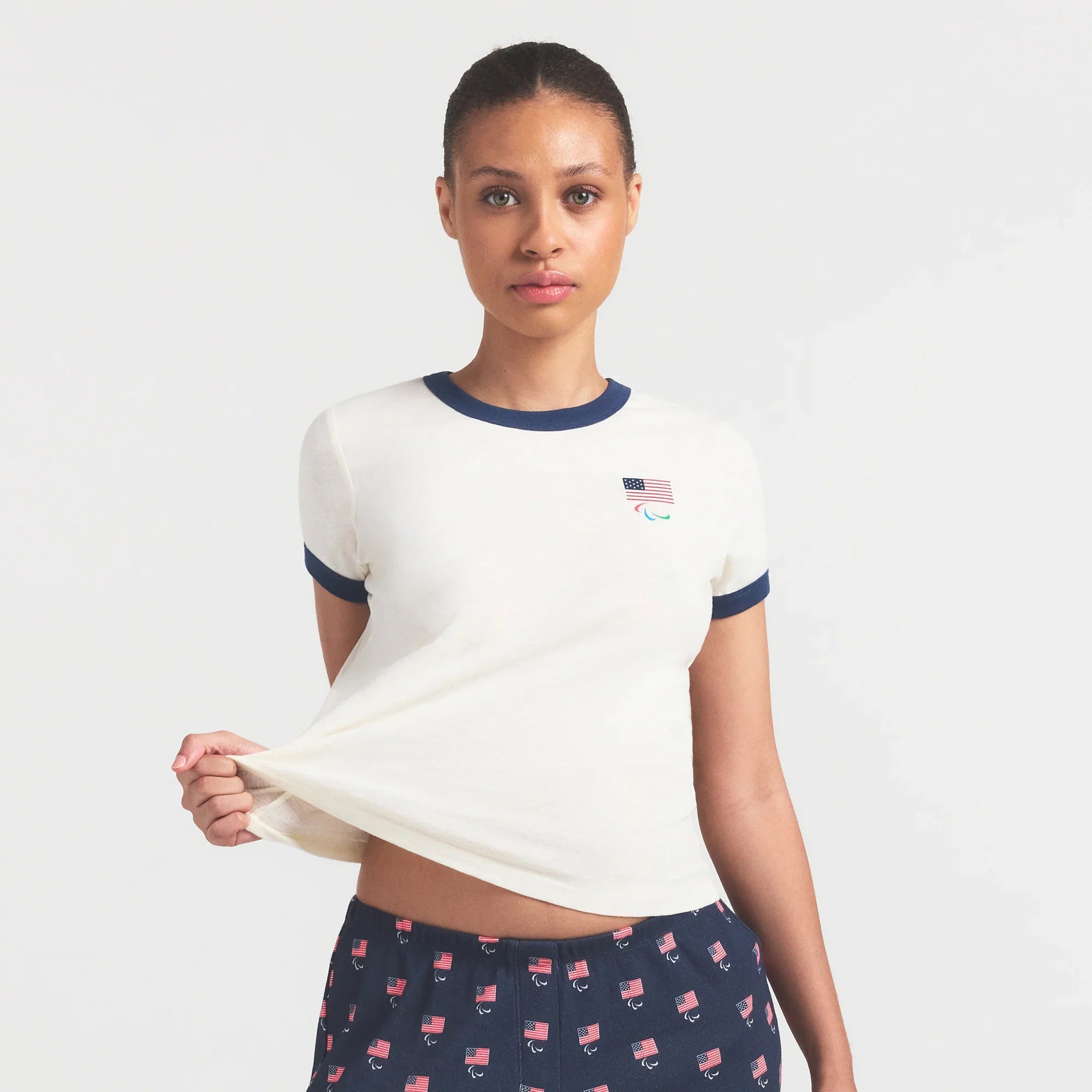SKIMS FOR TEAM USA WORN IN JERSEY PARALYMPIC SHRUNKEN T-SHIRT | ECRU - Sneaker Türkiye