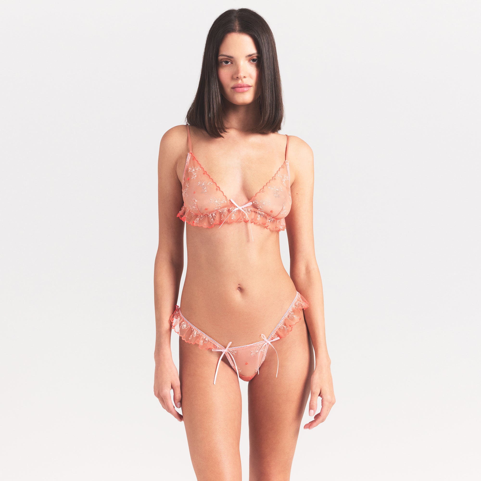 SKIMS EMBROIDERED TULLE SKIMPY TRIANGLE BRALETTE | GUAVA HEART TULLE - Sneaker Türkiye