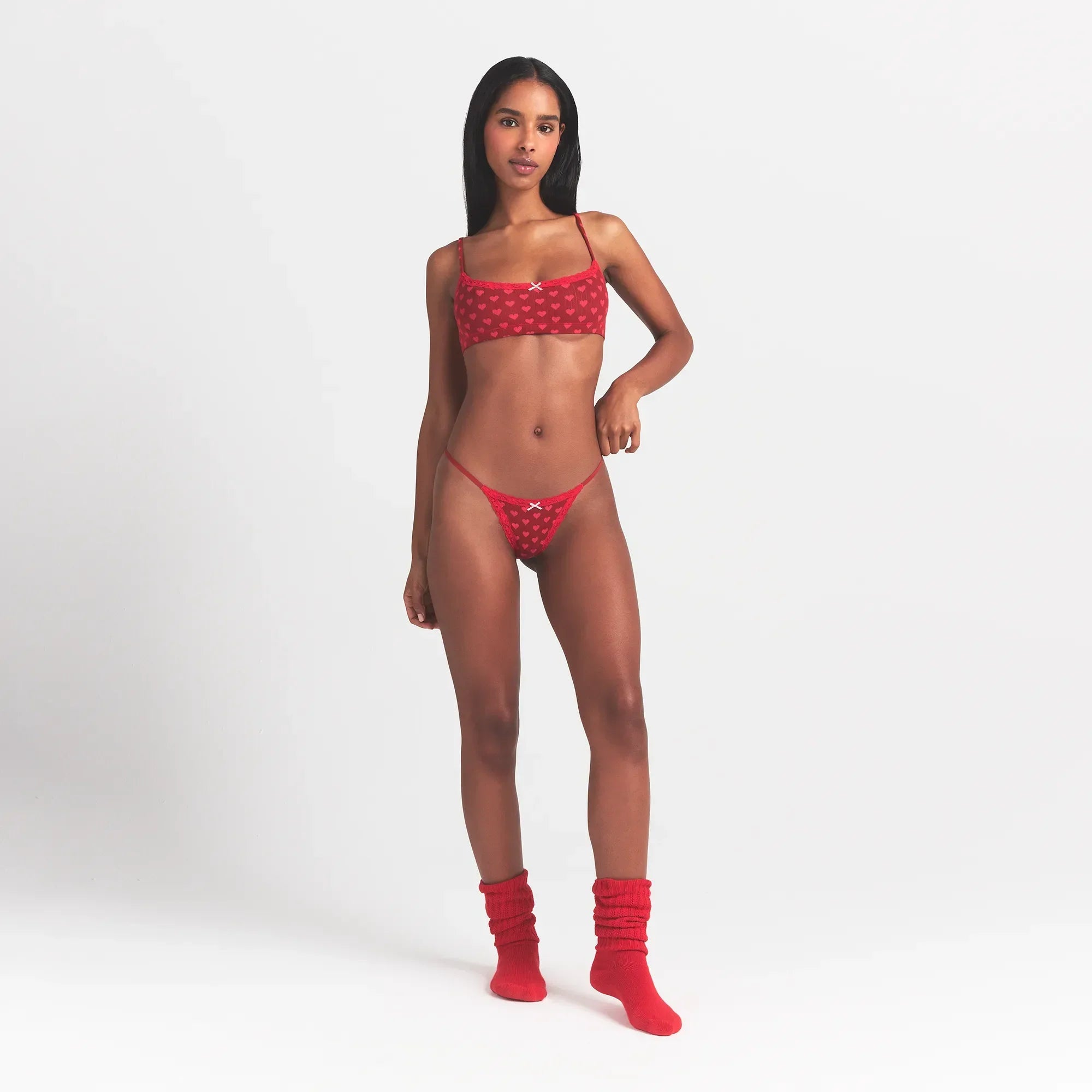 SKIMS LIGHTWEIGHT COTTON POINTELLE LACE STRING THONG | BRICK HEART HALFDROP - Sneaker Türkiye