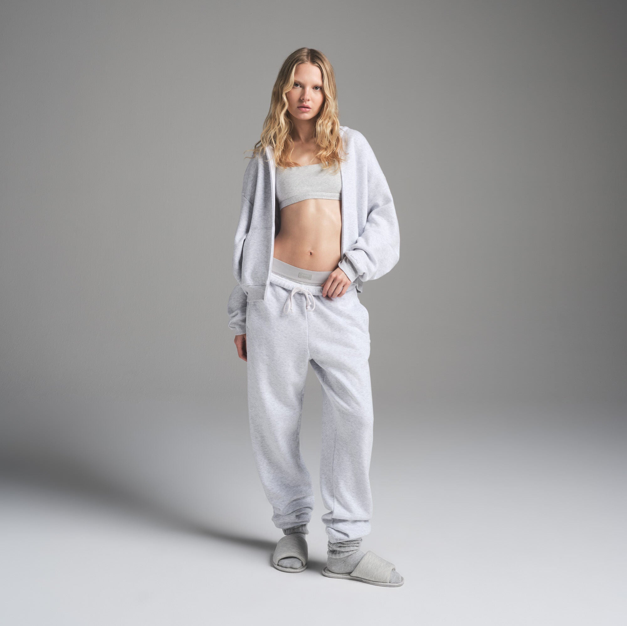 SKIMS COTTON FLEECE CLASSIC ZIP UP HOODIE | LIGHT HEATHER GREY - Sneaker Türkiye