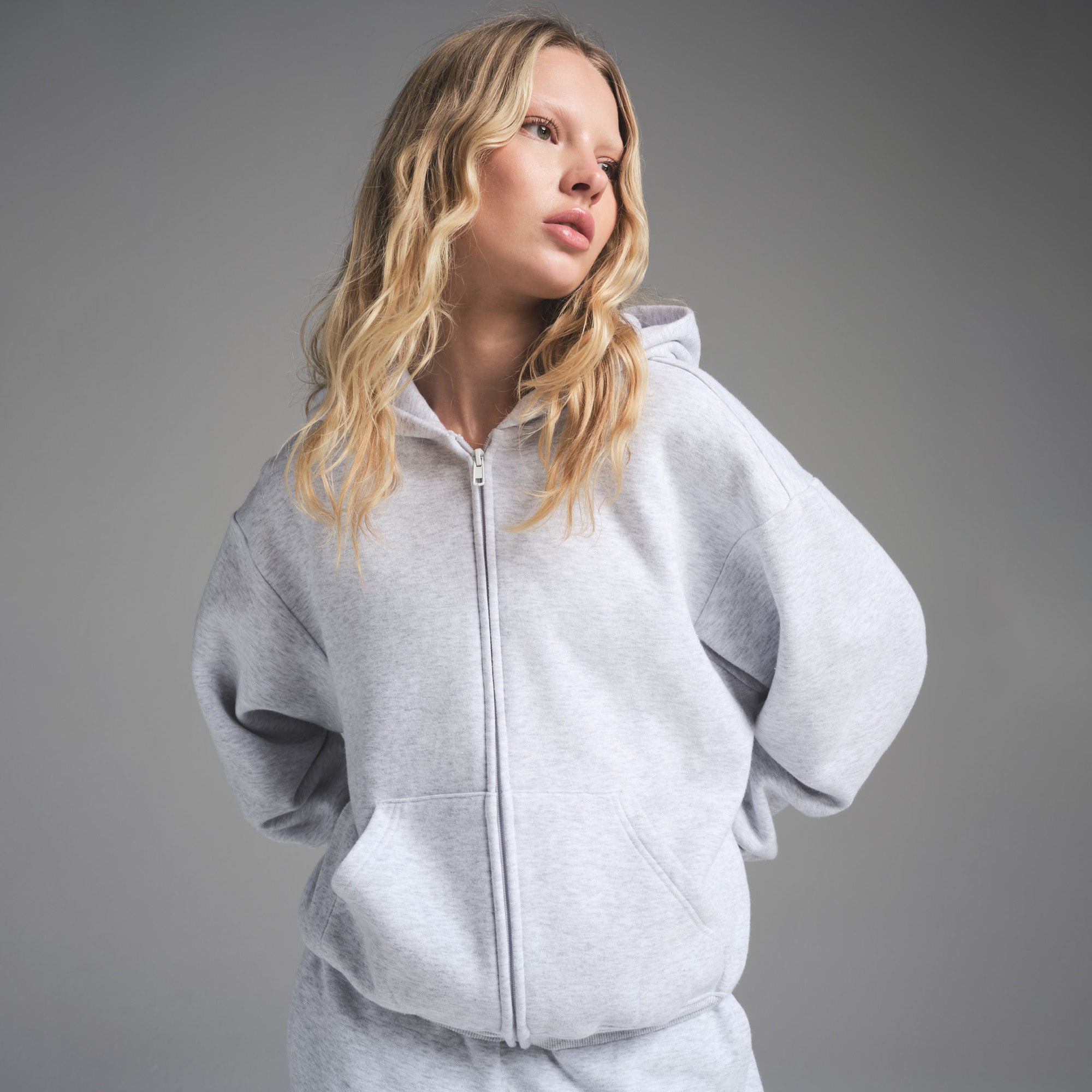 SKIMS COTTON FLEECE CLASSIC ZIP UP HOODIE | LIGHT HEATHER GREY - Sneaker Türkiye