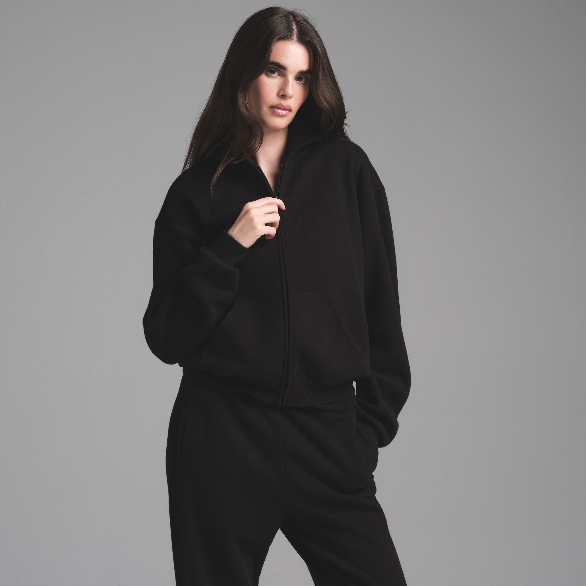 SKIMS COTTON FLEECE CLASSIC ZIP UP HOODIE | ONYX - Sneaker Türkiye