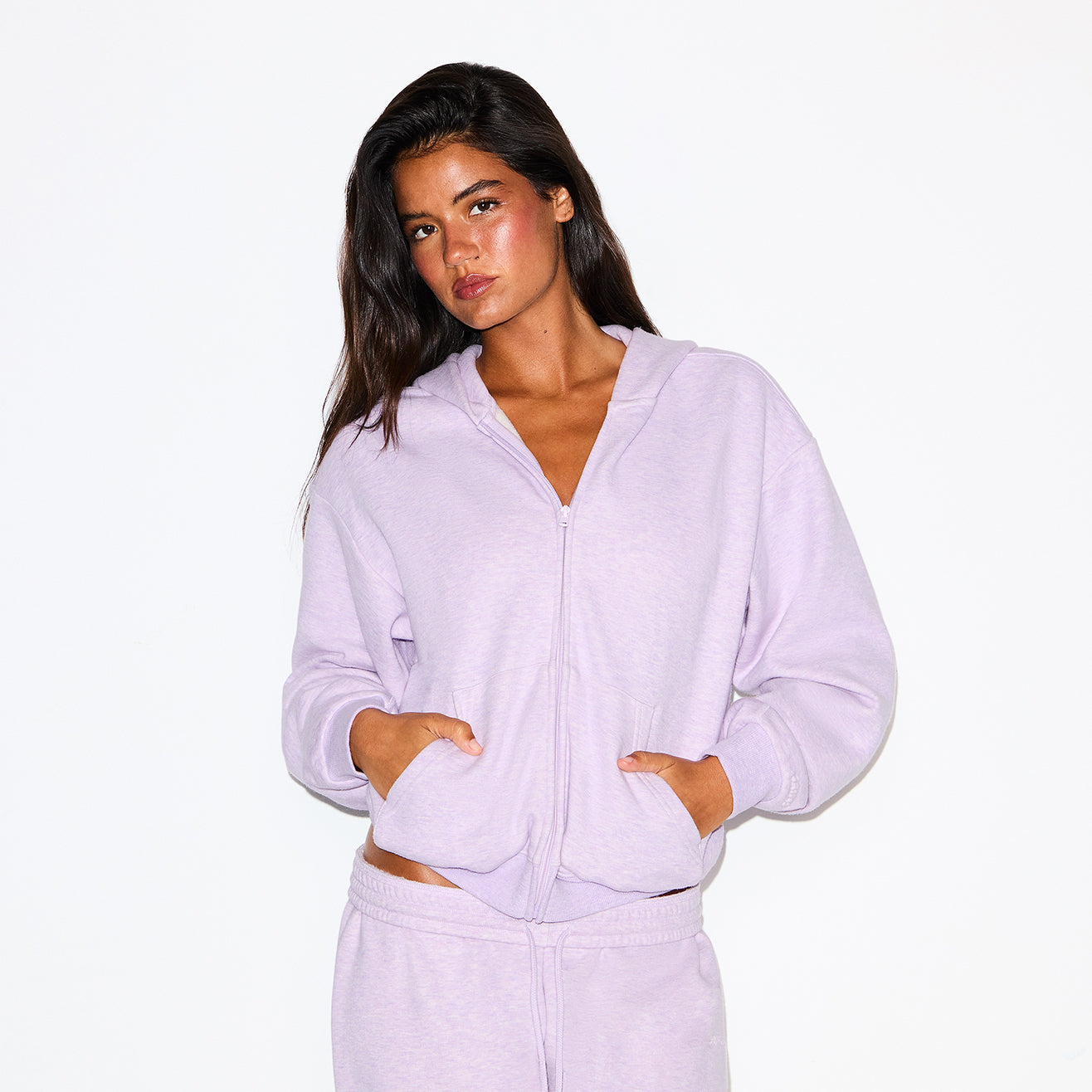 SKIMS COTTON FLEECE CLASSIC ZIP UP HOODIE | PURPLE HEATHER - Sneaker Türkiye