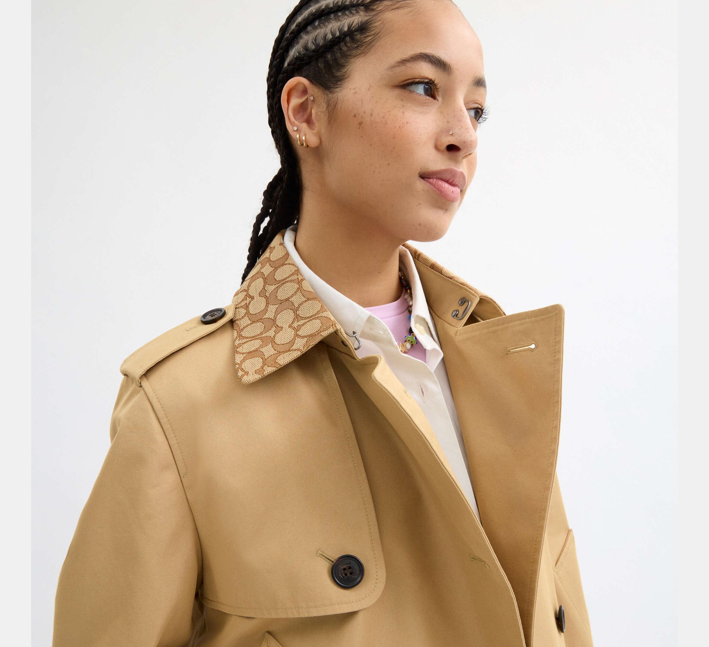 Coach Short Trench Coat With Signature Collar – Khaki - Sneaker Türkiye