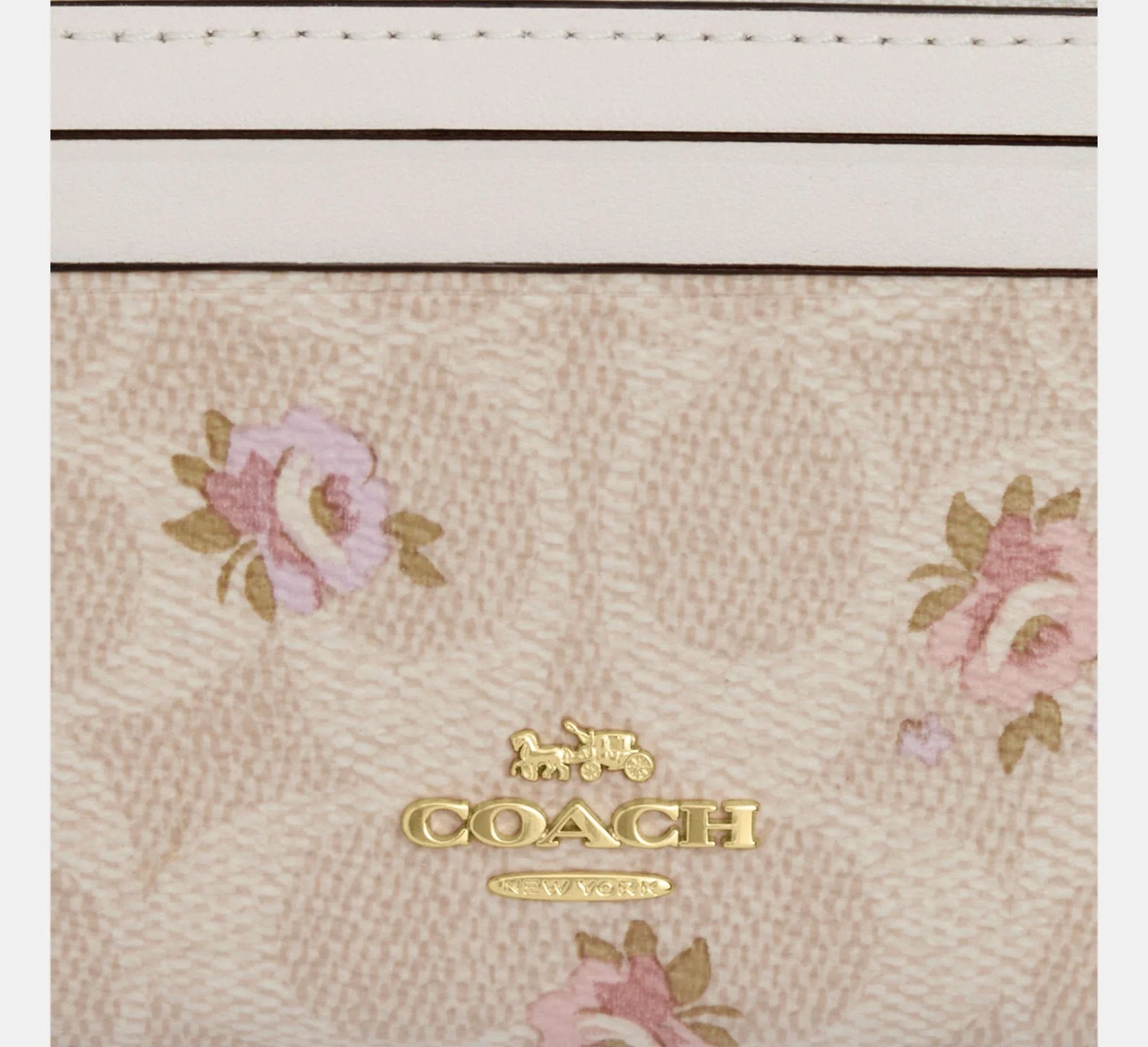 Coach Mini Skinny Id Case In Signature With Floral Print – Gold/Sand Multi - Sneaker Türkiye