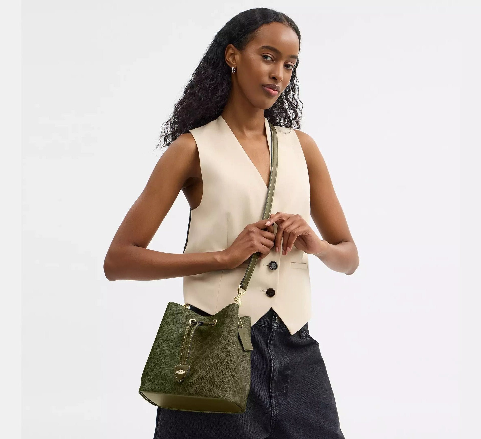 Coach Rowan Bucket Bag In Signature – Gold/Olive - Sneaker Türkiye
