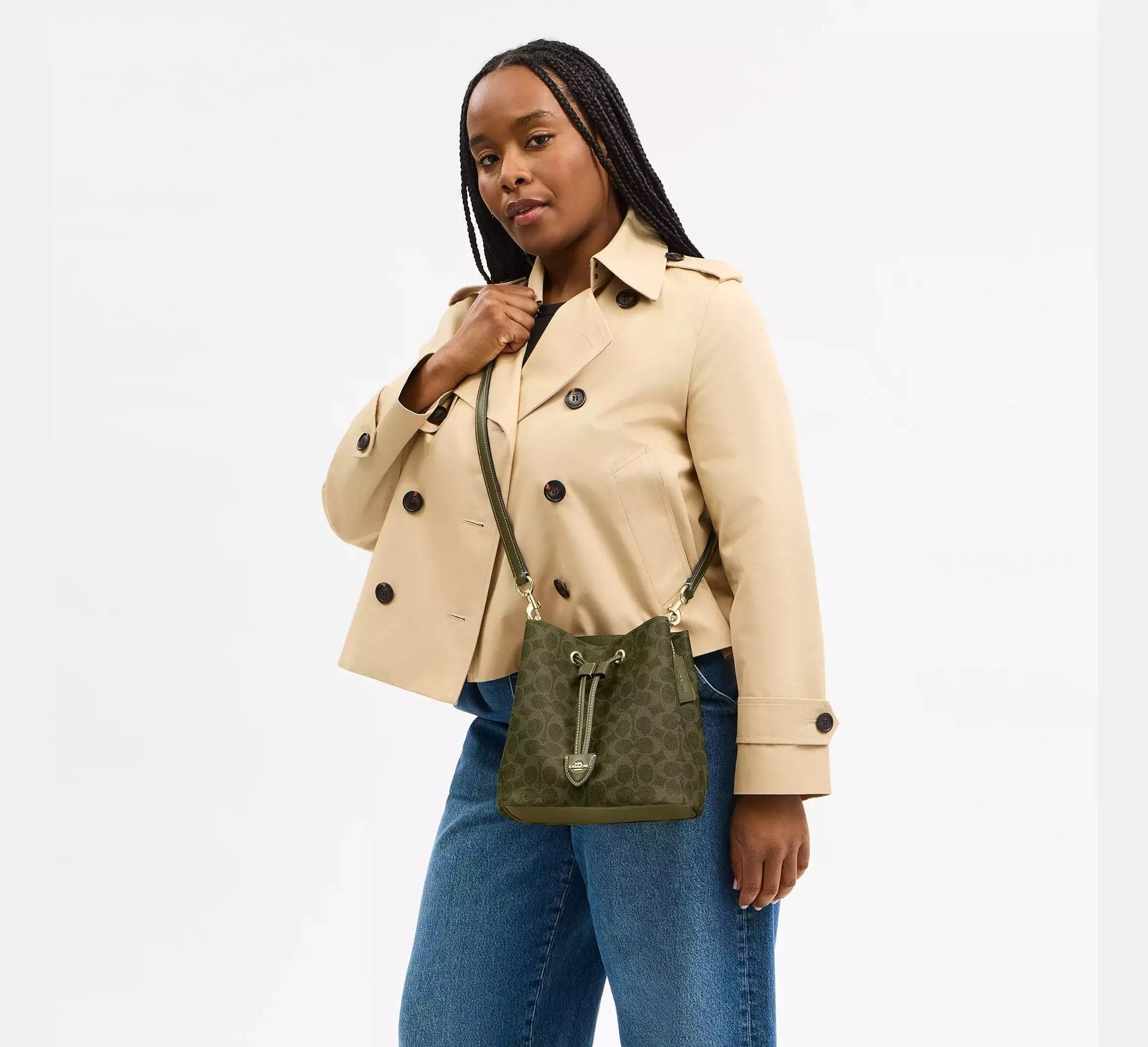 Coach Rowan Bucket Bag In Signature – Gold/Olive - Sneaker Türkiye