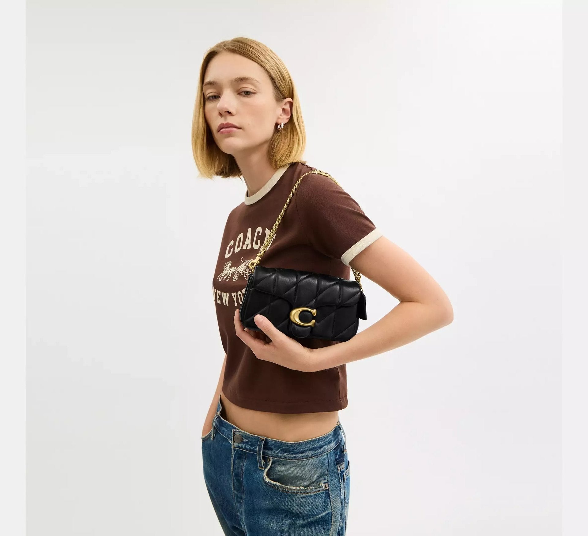 Coach Tabby Chain Crossbody Bag 19 With Quilting – Brass/Black - Sneaker Türkiye