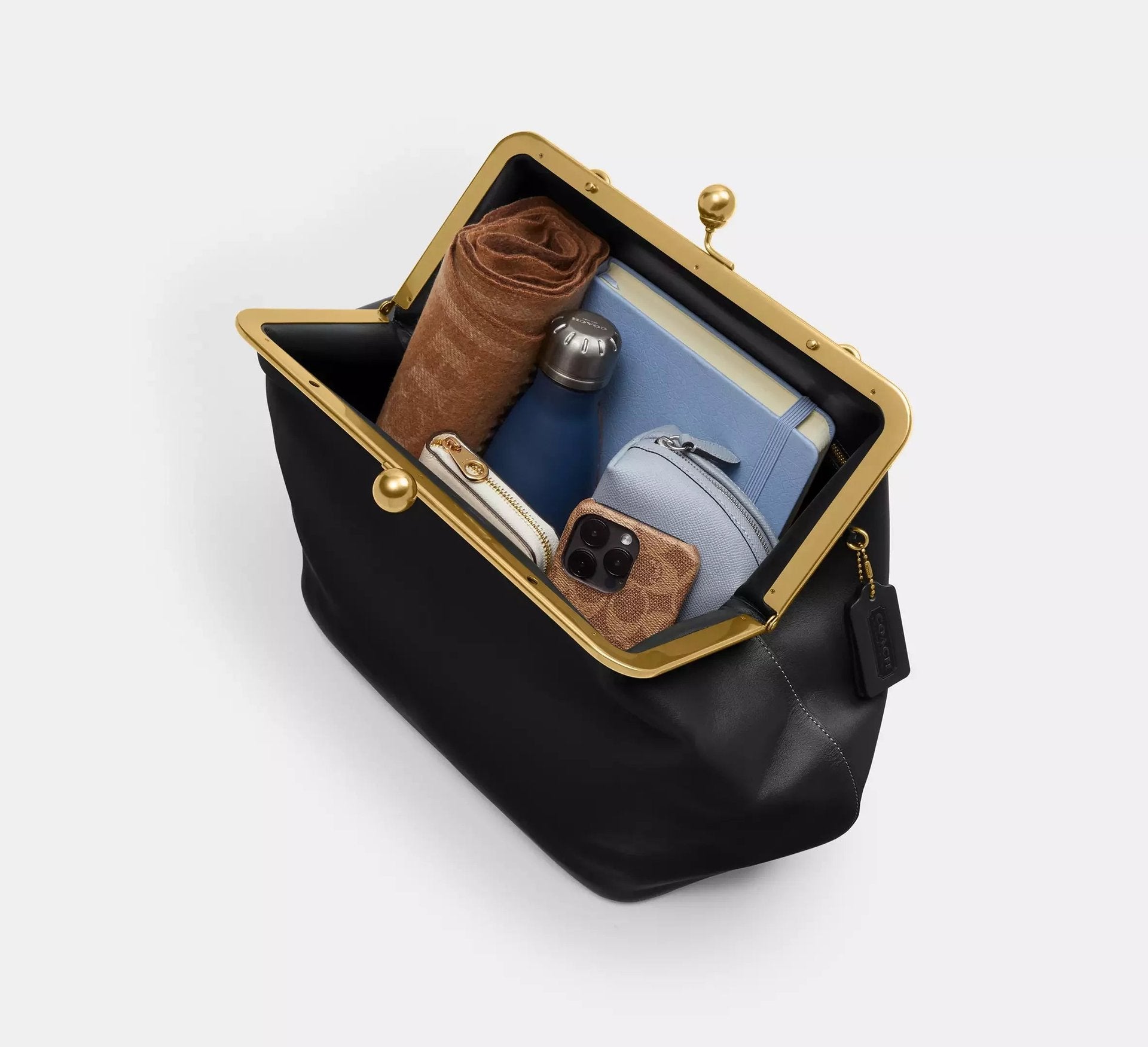 Coach Large Kisslock Frame Bag SEZON – Brass/Black - Sneaker Türkiye