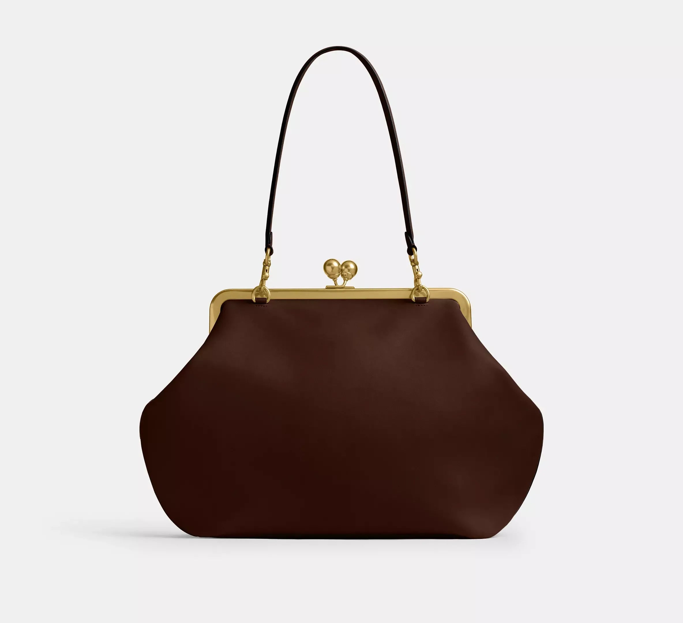 Coach Large Kisslock Frame Bag SEZON – Brass/Dark Brown - Sneaker Türkiye