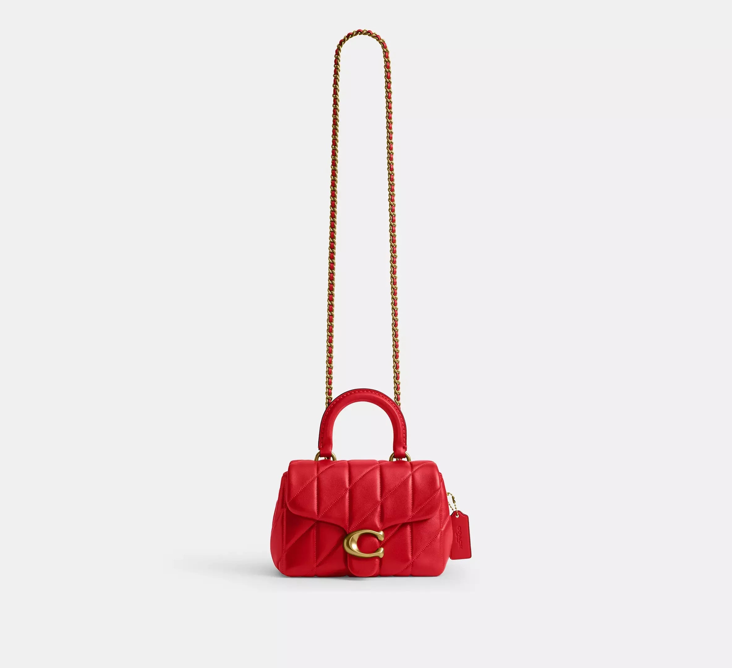 Coach Tabby Top Handle Bag With Quilting – Brass/Candy Apple - Sneaker Türkiye