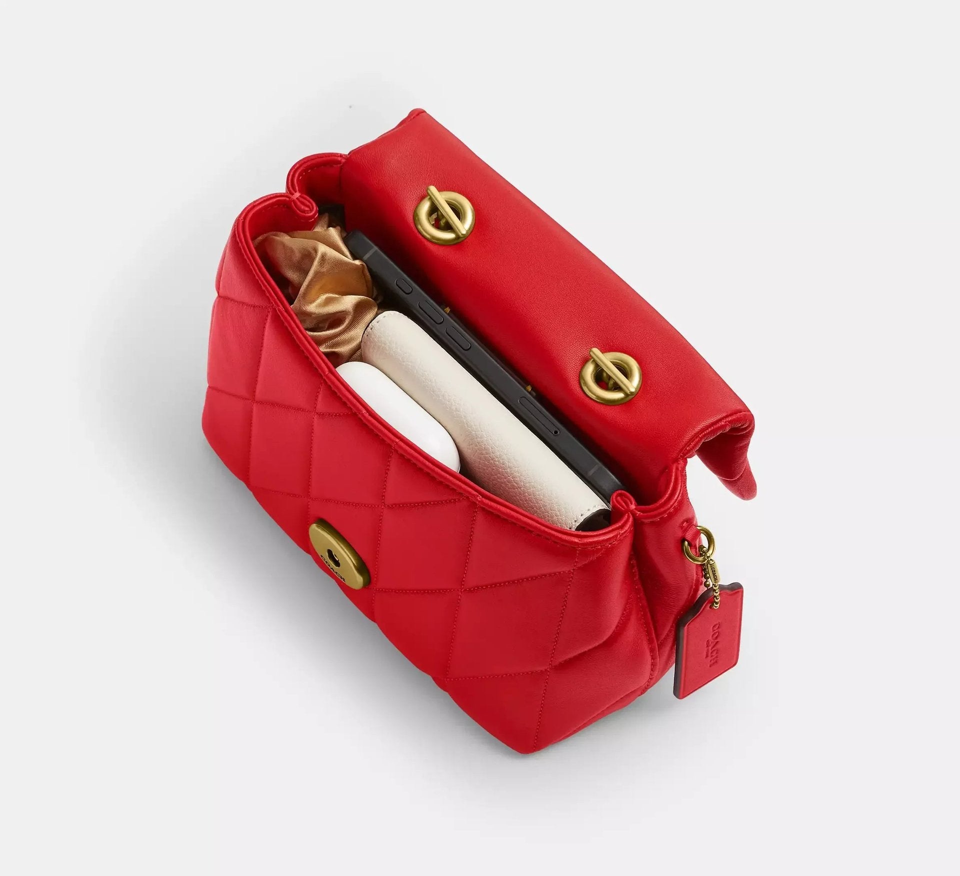 Coach Tabby Top Handle Bag With Quilting – Brass/Candy Apple - Sneaker Türkiye