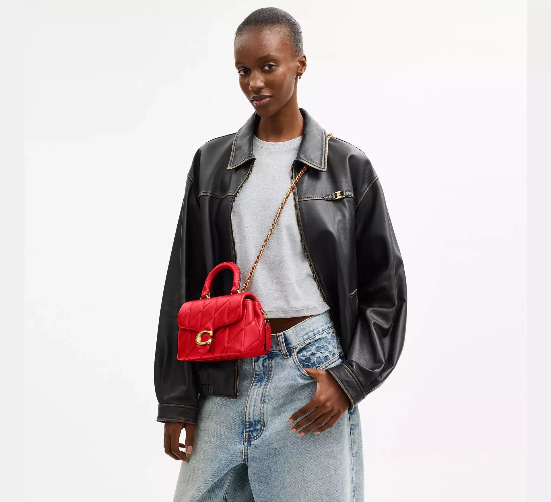 Coach Tabby Top Handle Bag With Quilting – Brass/Candy Apple - Sneaker Türkiye