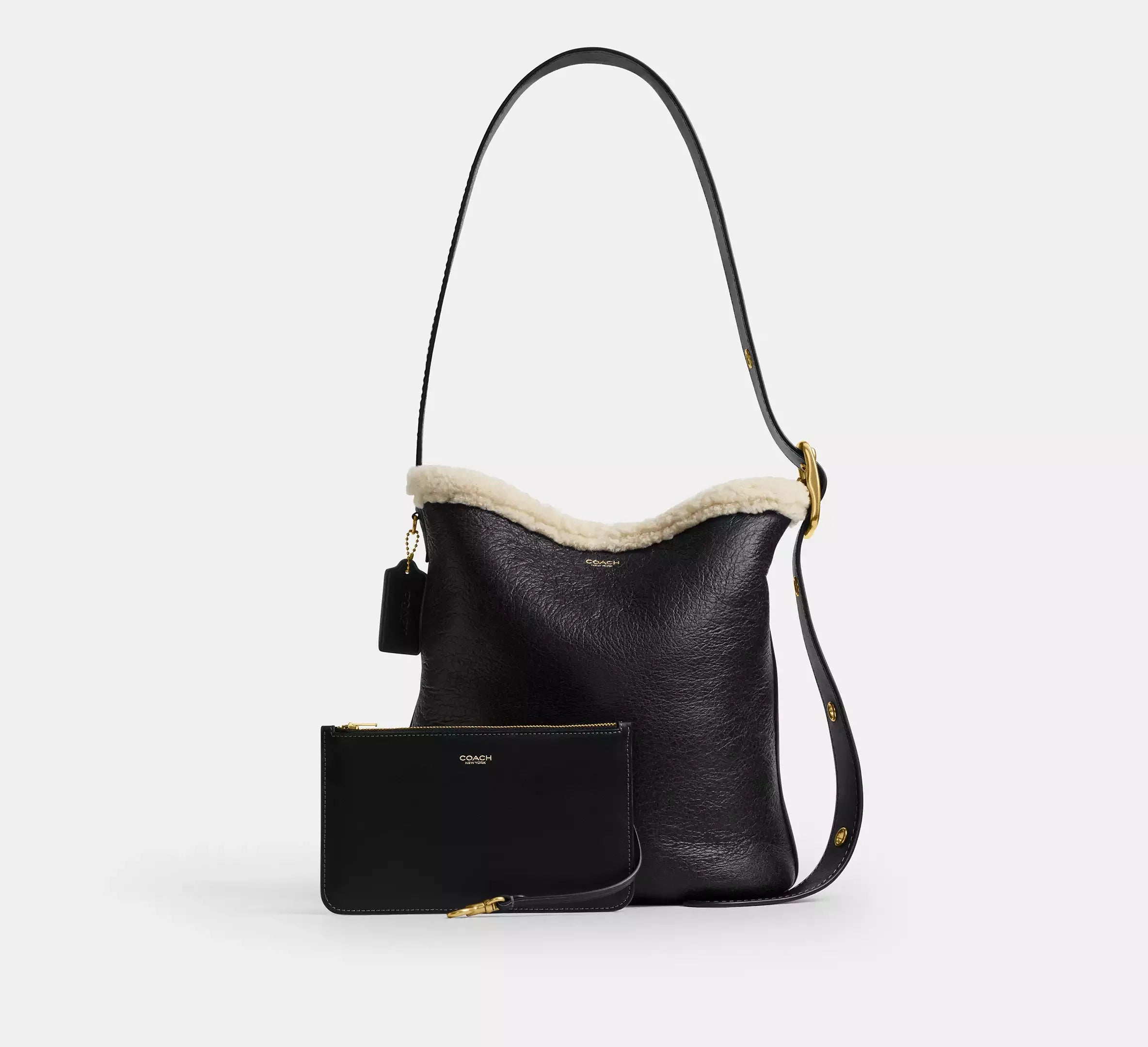 Coach Bleecker Bucket Bag In Shearling – Shearling/Brass/Black Natural - Sneaker Türkiye