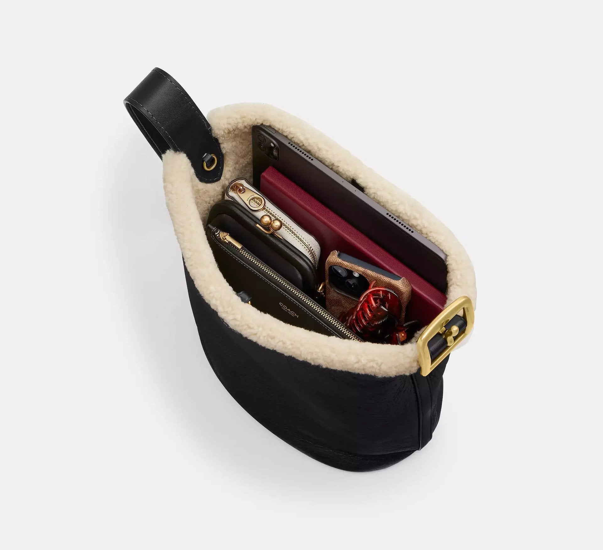Coach Bleecker Bucket Bag In Shearling – Shearling/Brass/Black Natural - Sneaker Türkiye