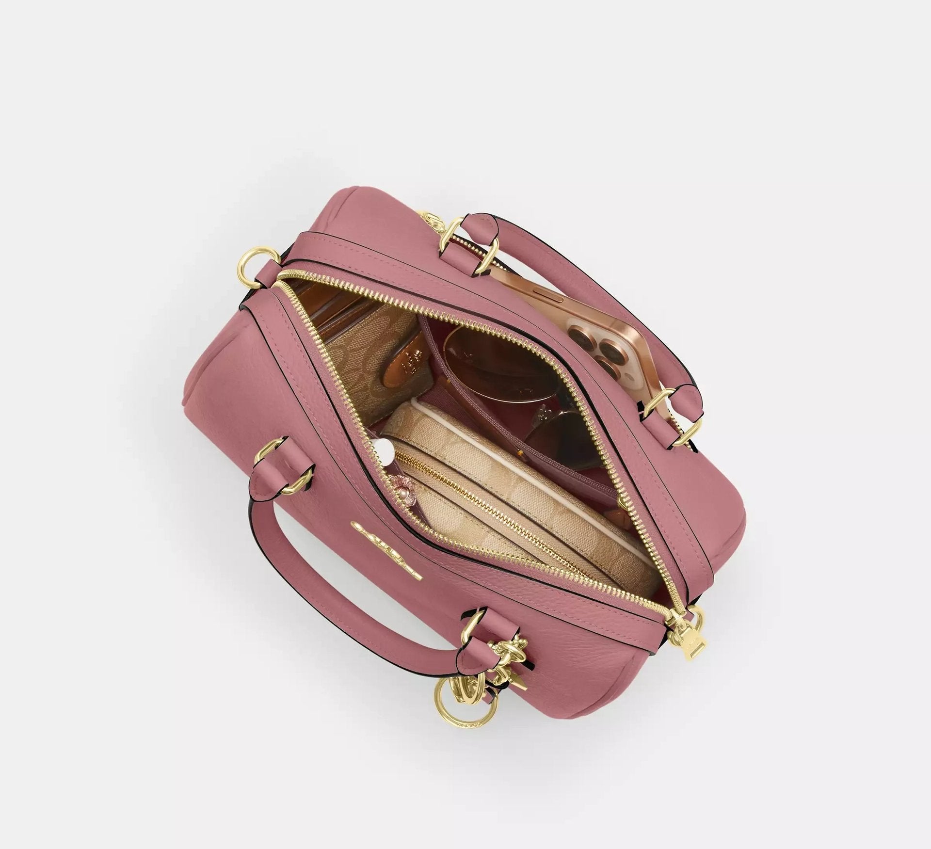 Coach Rowan Satchel Bag In Signature Leather – Gold/Peony - Sneaker Türkiye
