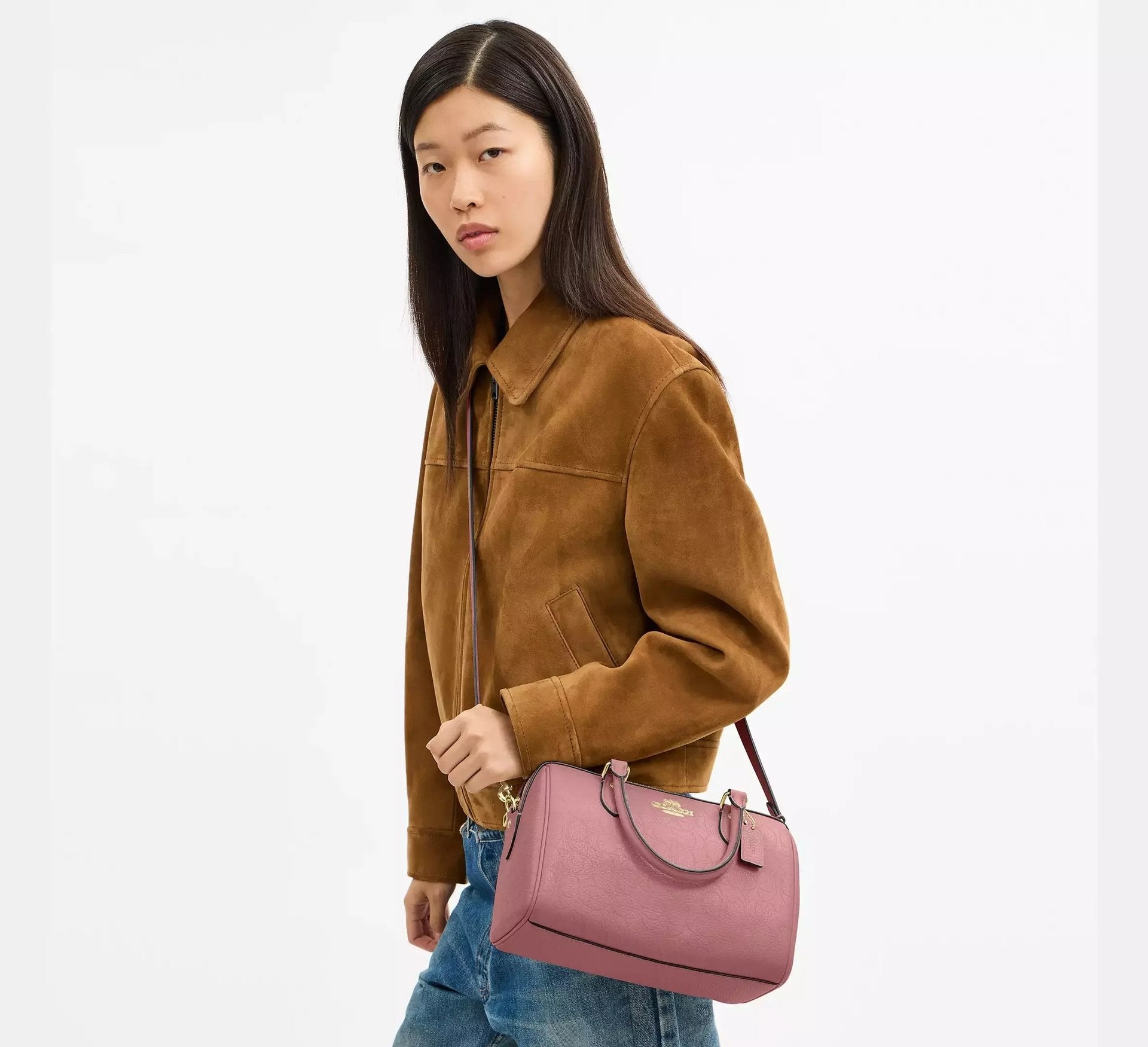 Coach Rowan Satchel Bag In Signature Leather – Gold/Peony - Sneaker Türkiye