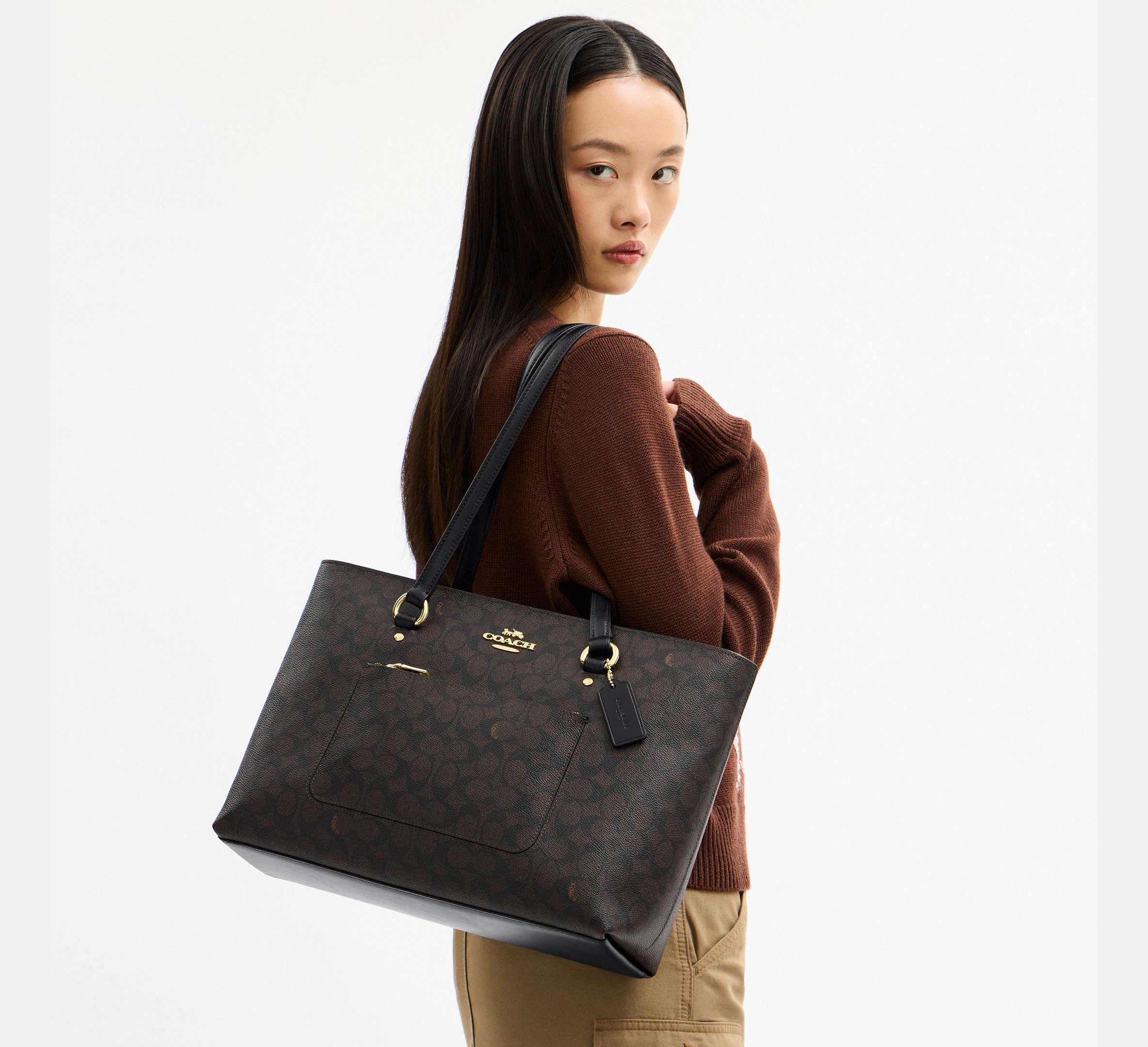 Coach Station Tote Bag In Signature – Gold/Walnut/Black - Sneaker Türkiye