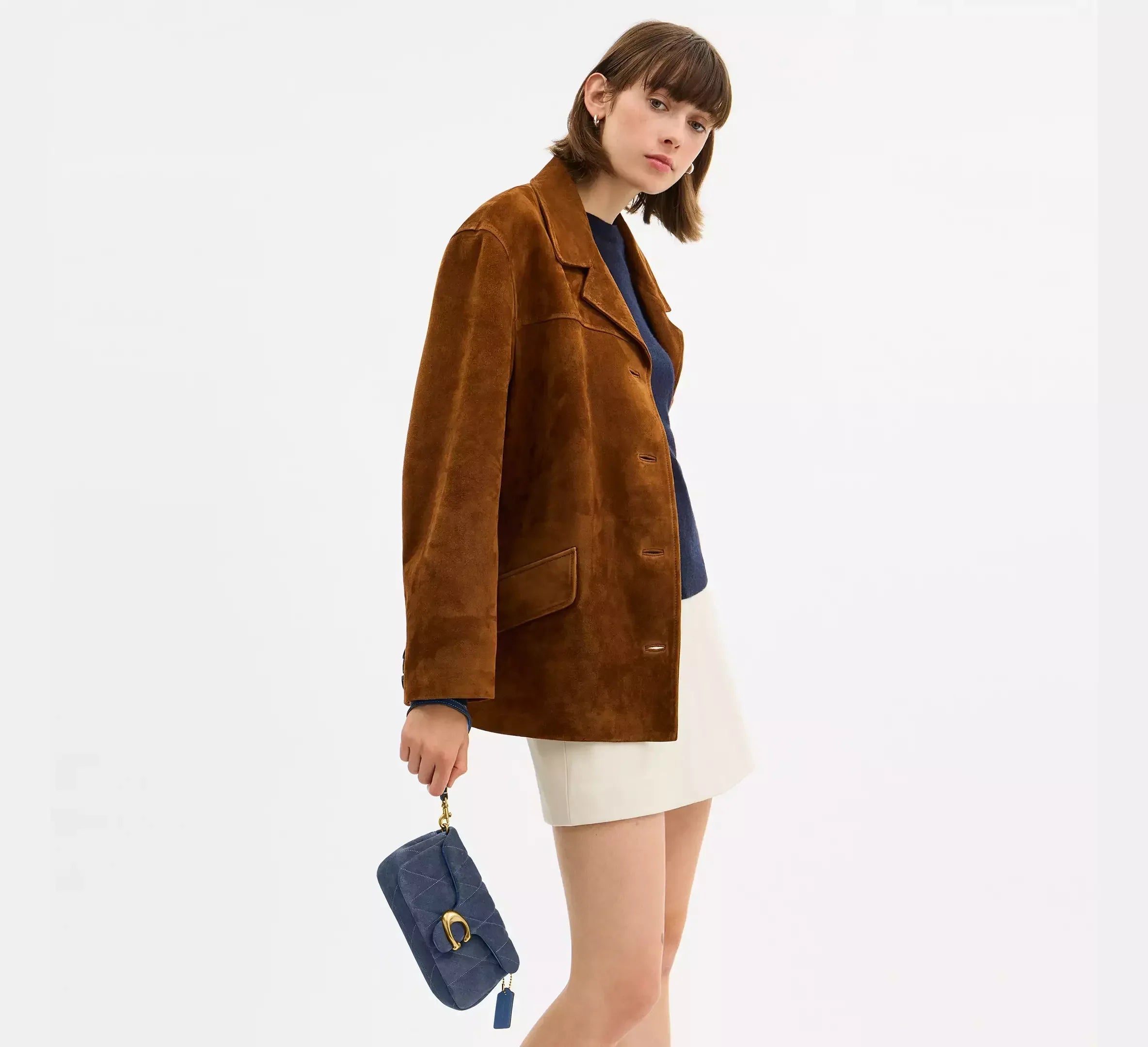 Coach Tabby Chain Crossbody Bag 19 With Quilting – Suede/Brass/Light Denim - Sneaker Türkiye