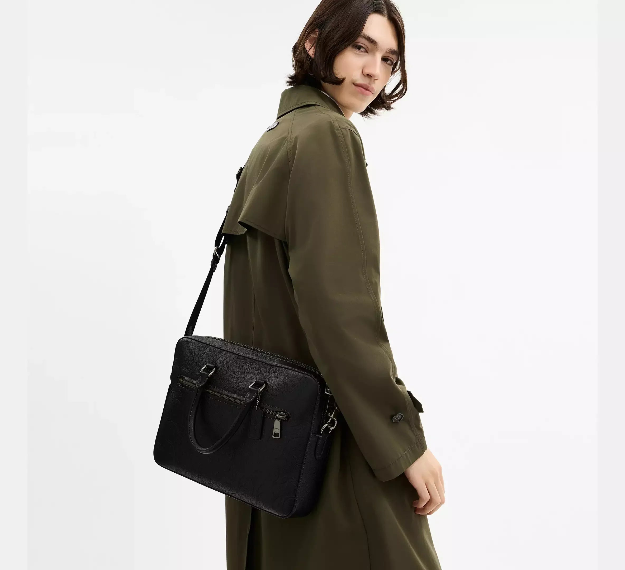 Coach Ethan Slim Brief In Signature Leather – Gunmetal/Black - Sneaker Türkiye