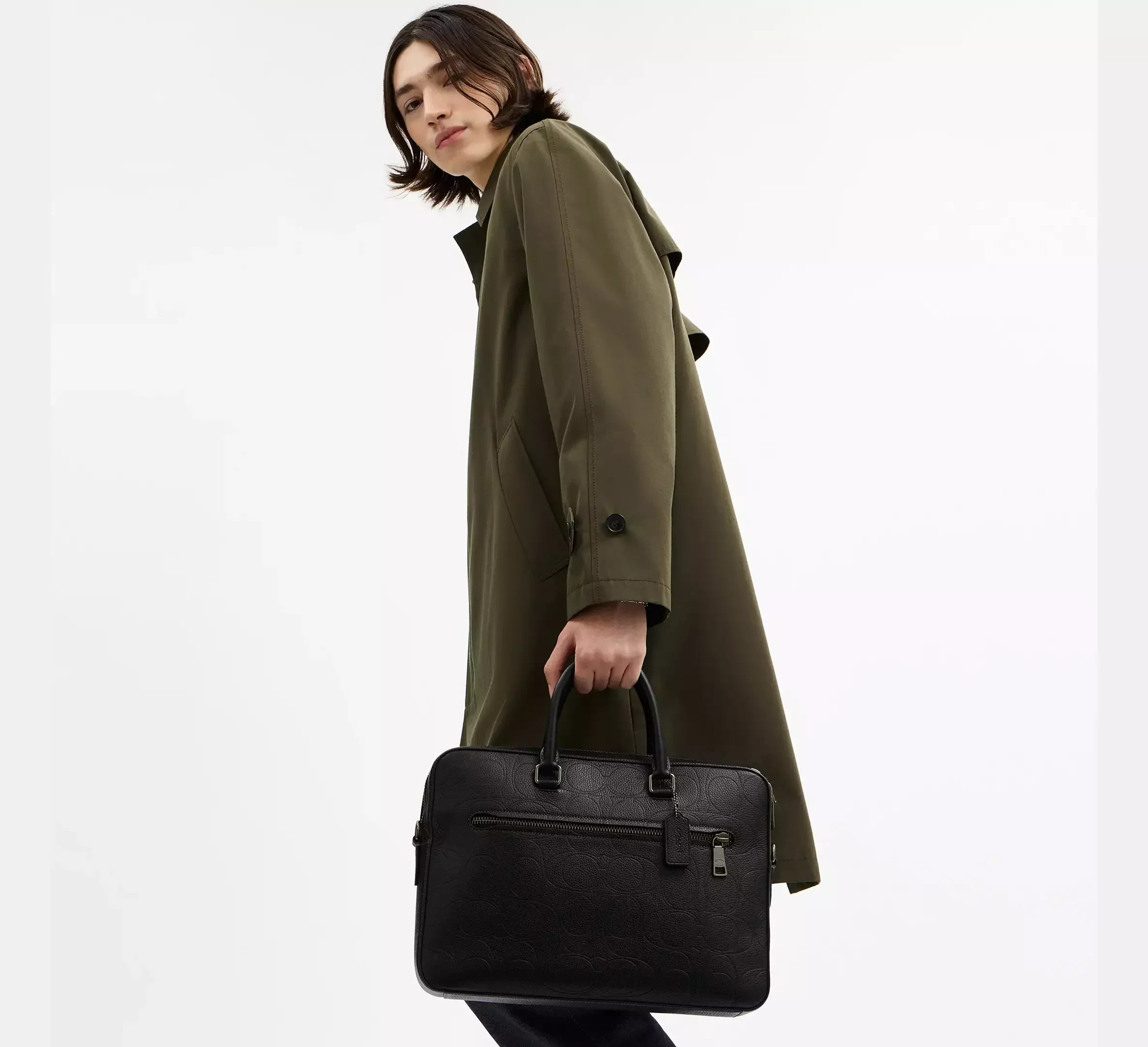 Coach Ethan Slim Brief In Signature Leather – Gunmetal/Black - Sneaker Türkiye