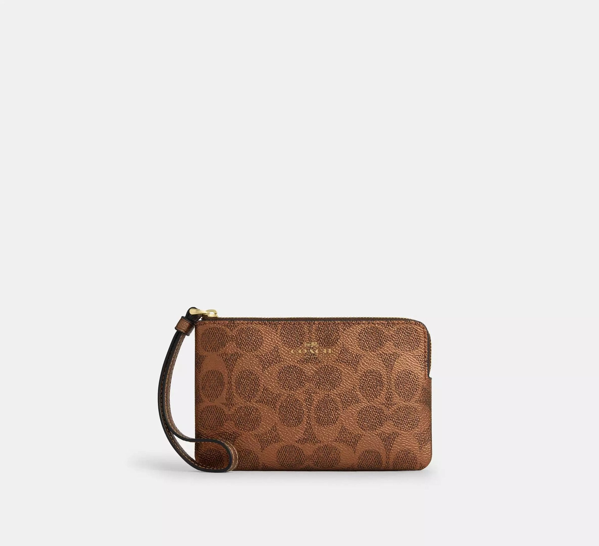 Coach Corner Zip Wristlet In Signature – Gold/Brown/Copper - Sneaker Türkiye