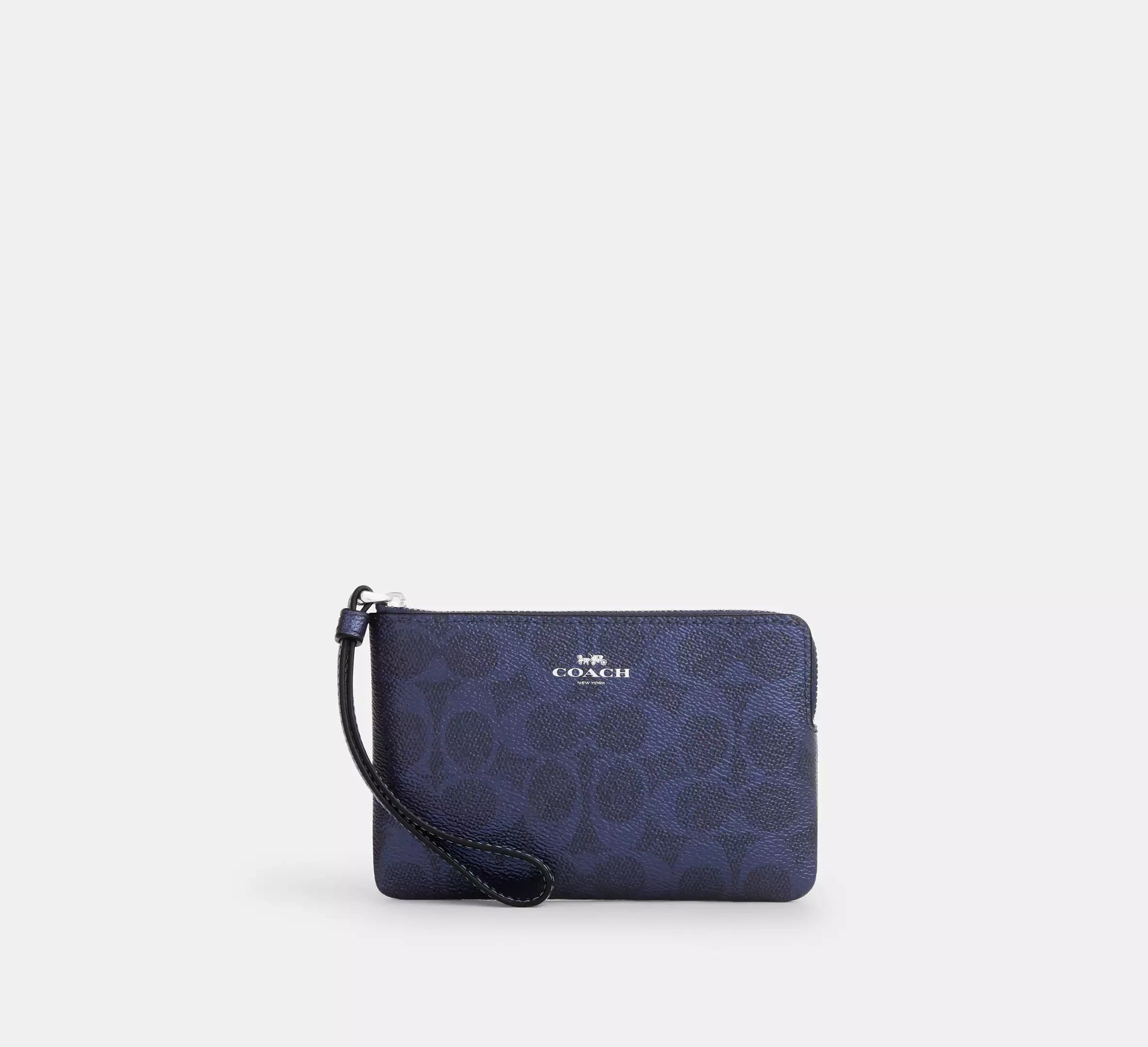 Coach Corner Zip Wristlet In Signature – Silver/Blue/Navy - Sneaker Türkiye