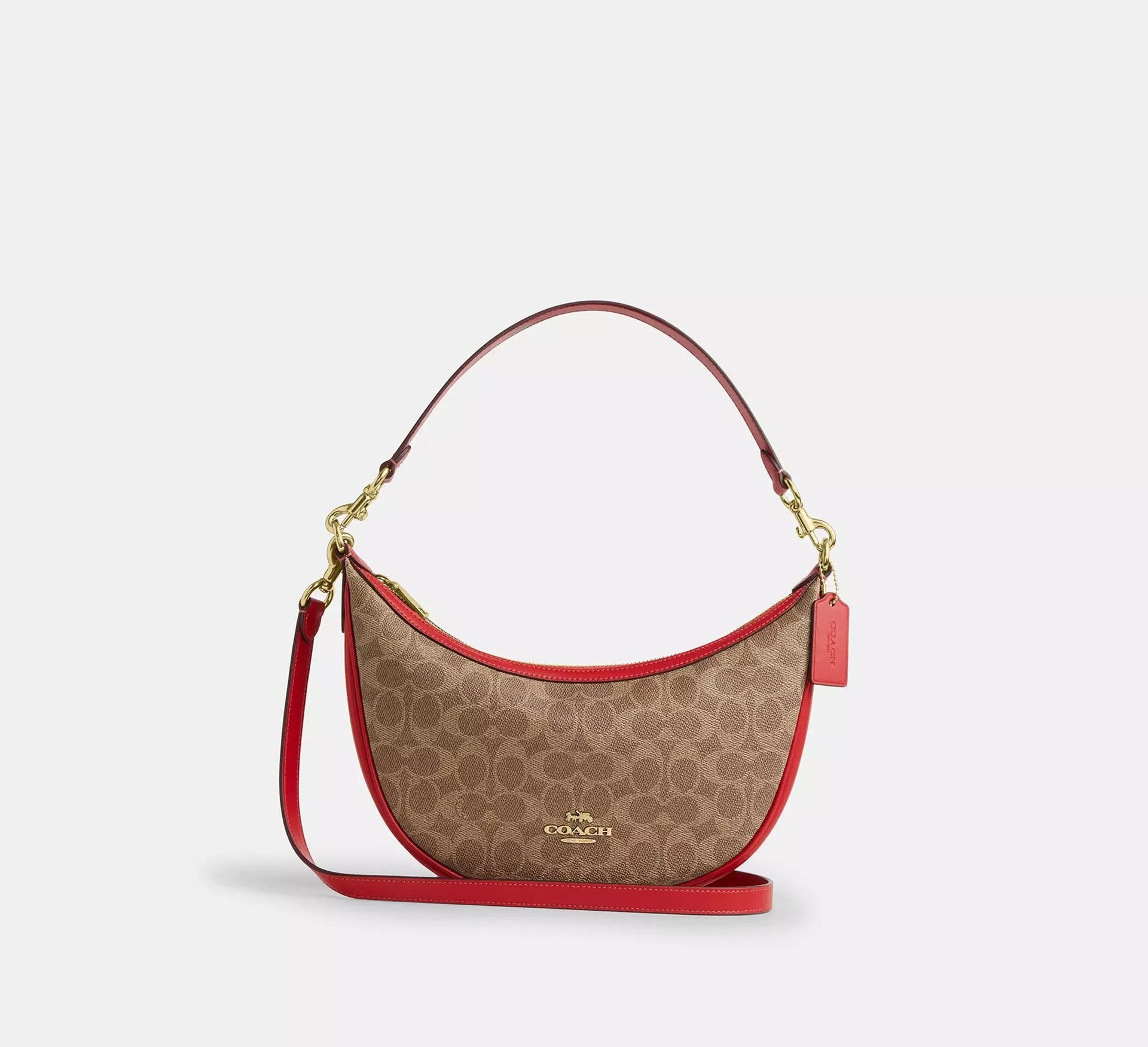Coach Aria Shoulder Bag In Signature – Gold/Tan/Carnation - Sneaker Türkiye
