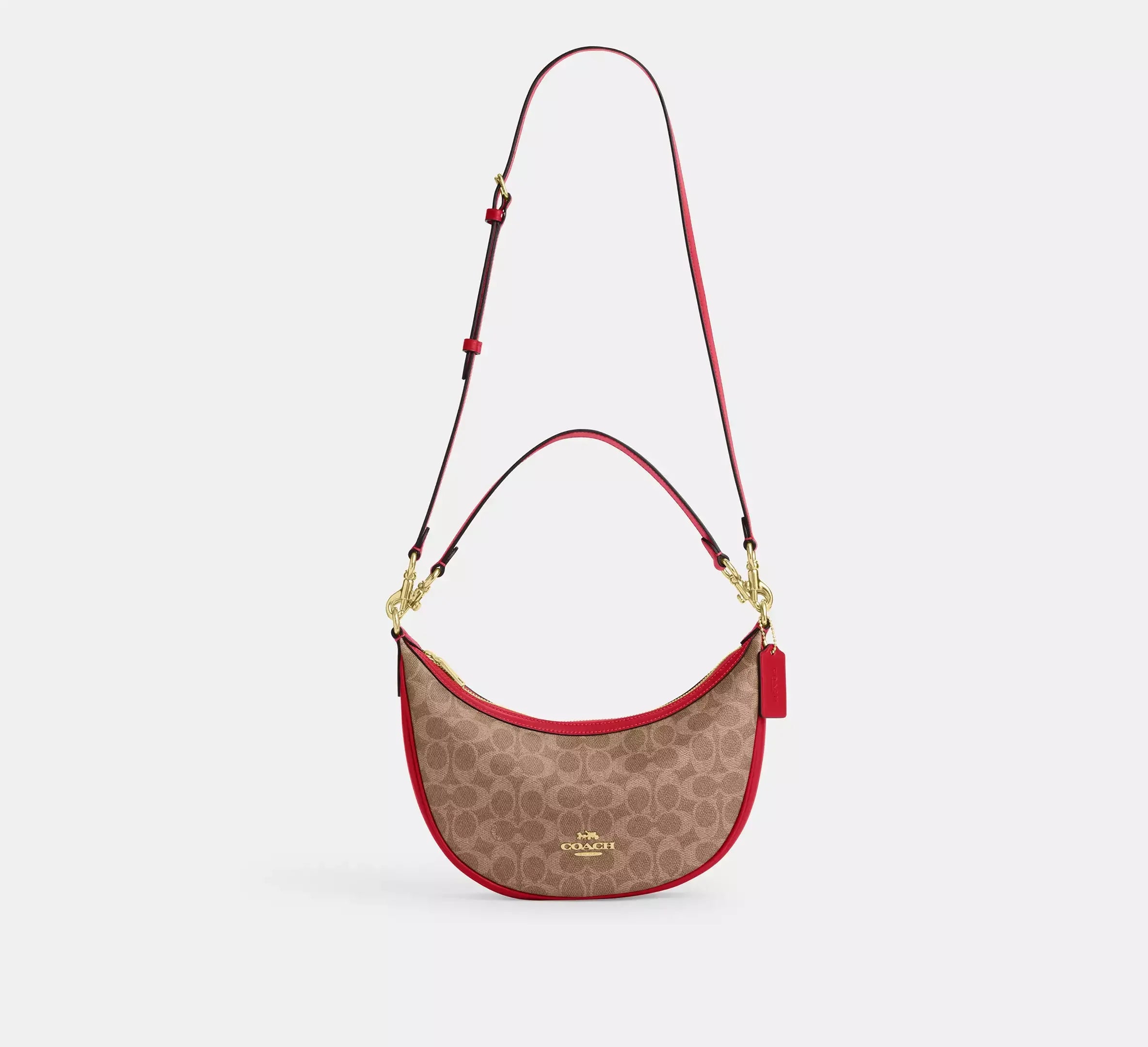 Coach Aria Shoulder Bag In Signature – Gold/Tan/Carnation - Sneaker Türkiye