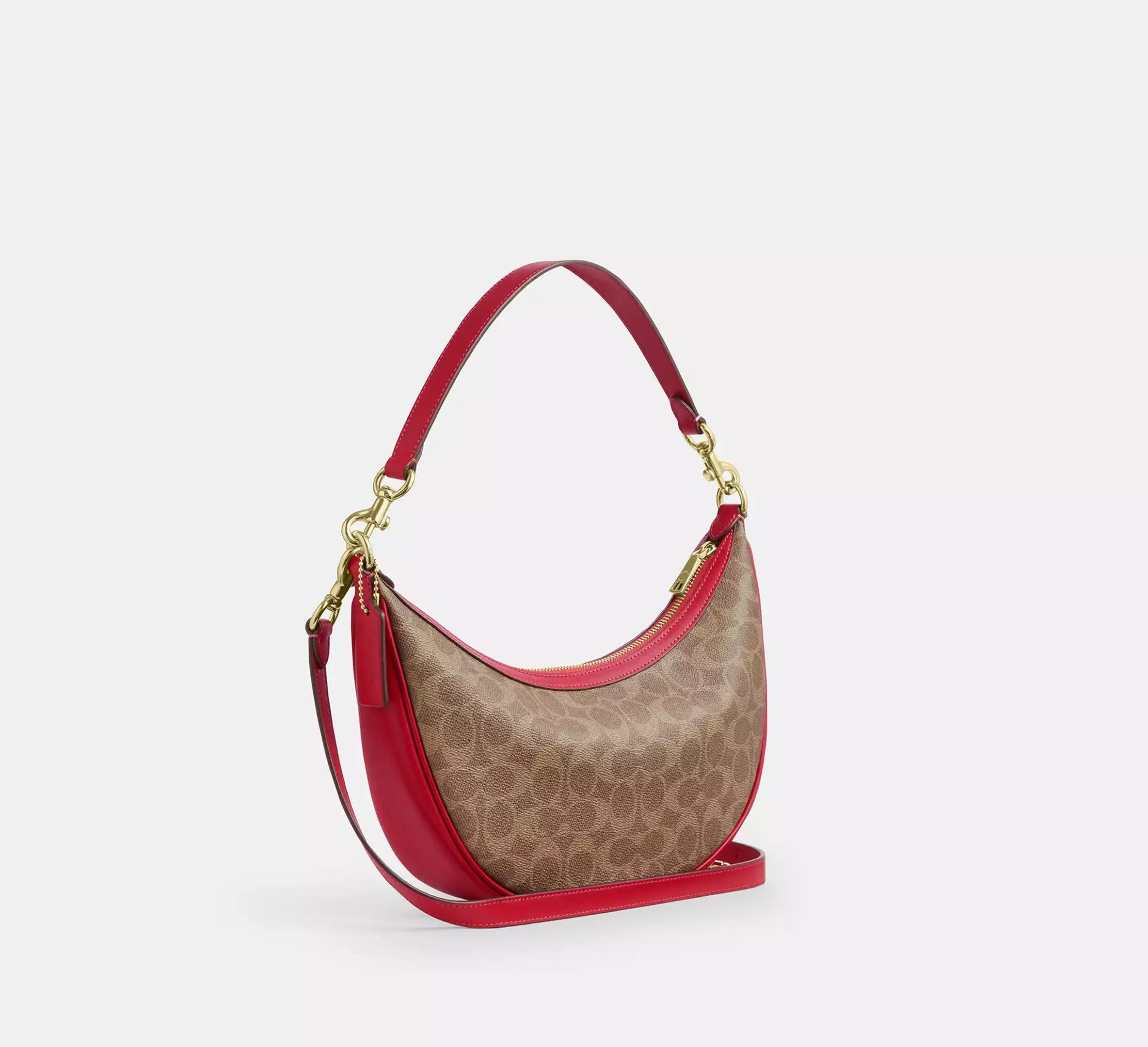 Coach Aria Shoulder Bag In Signature – Gold/Tan/Carnation - Sneaker Türkiye