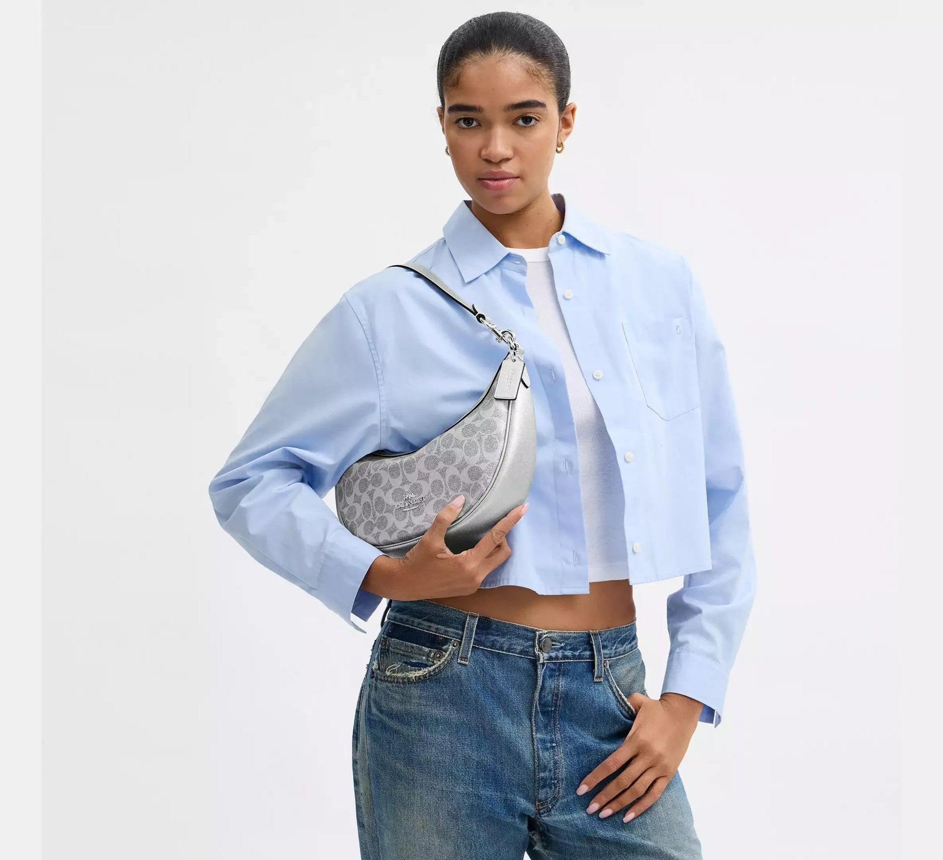 Coach Aria Shoulder Bag In Signature – Sv/Gray/Silver - Sneaker Türkiye